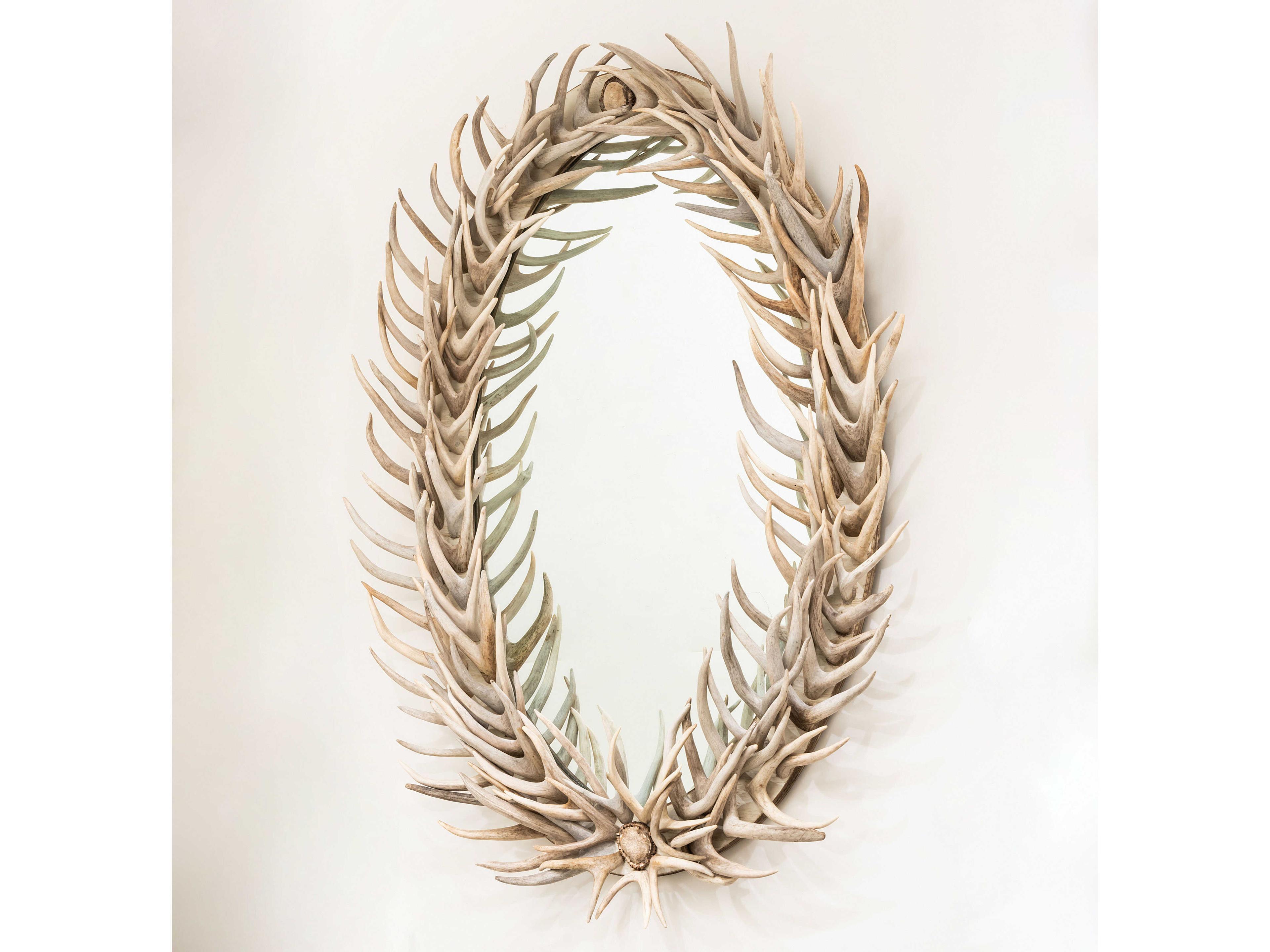 Meyda Antlers Beige Oval Wall Mirror