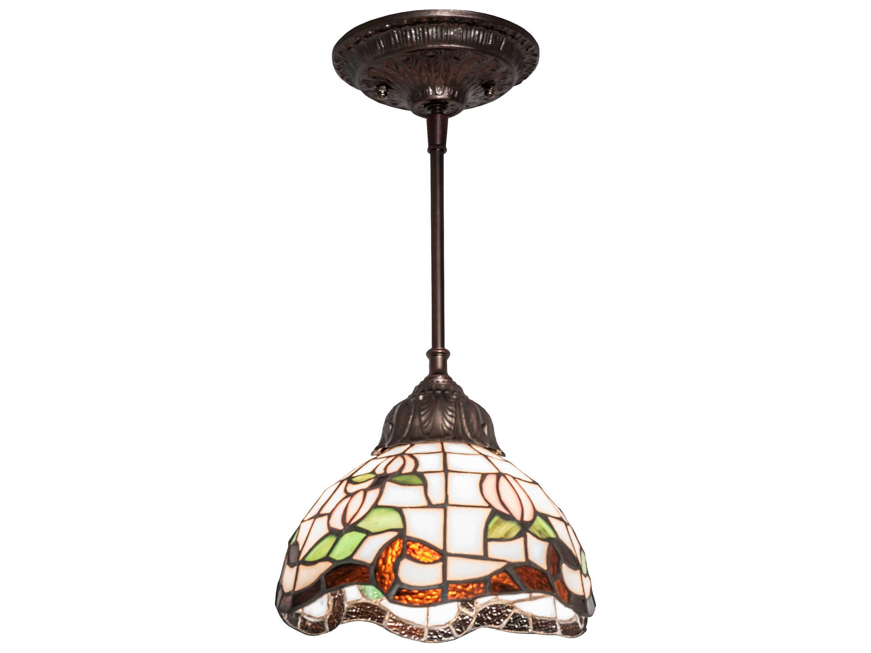 Meyda Roseborder 1-Light Steel Glass Tiffany Dome Mini Pendant