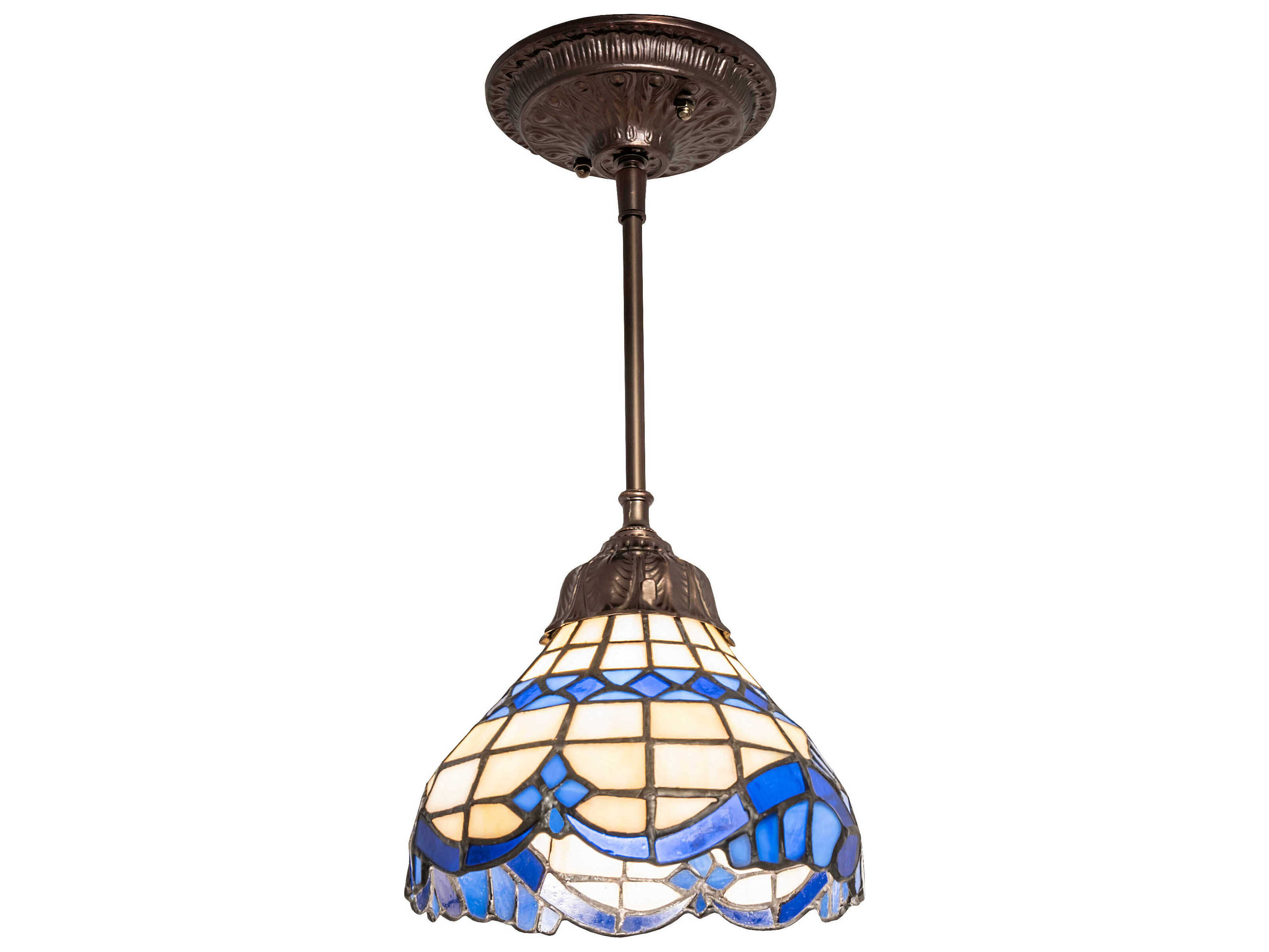 Meyda Baroque 1-Light Mahogany Bronze Glass Tiffany Bell Mini Pendant