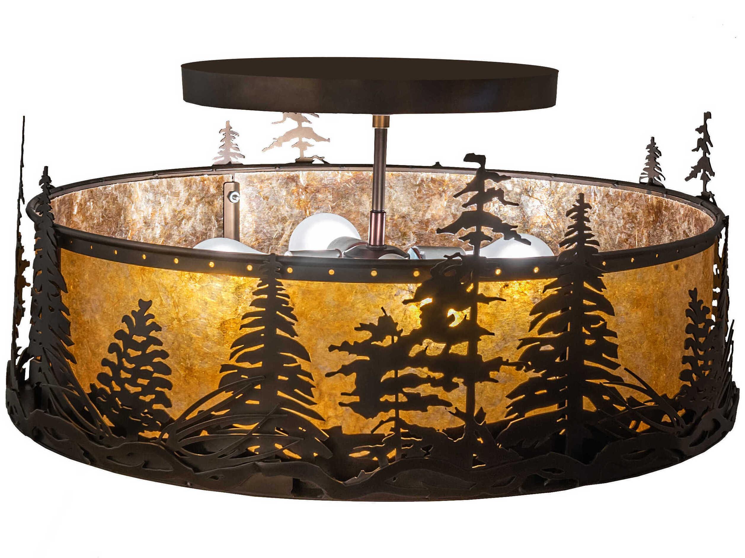 Meyda Tall Pines 4-Light Antique Copper Drum Semi Flush Mount