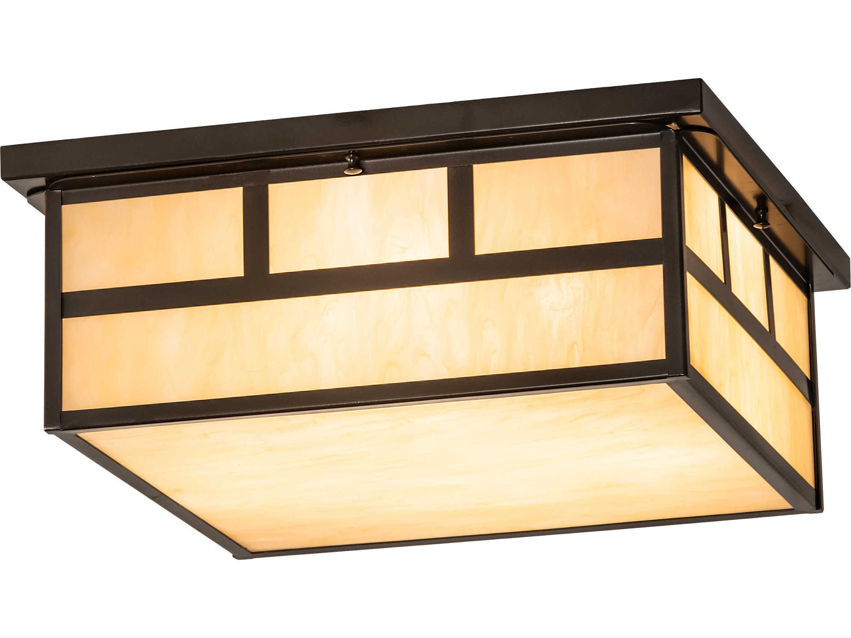 Meyda Hyde Park T Mission 4-Light Timeless Bronze Glass Flush Mount