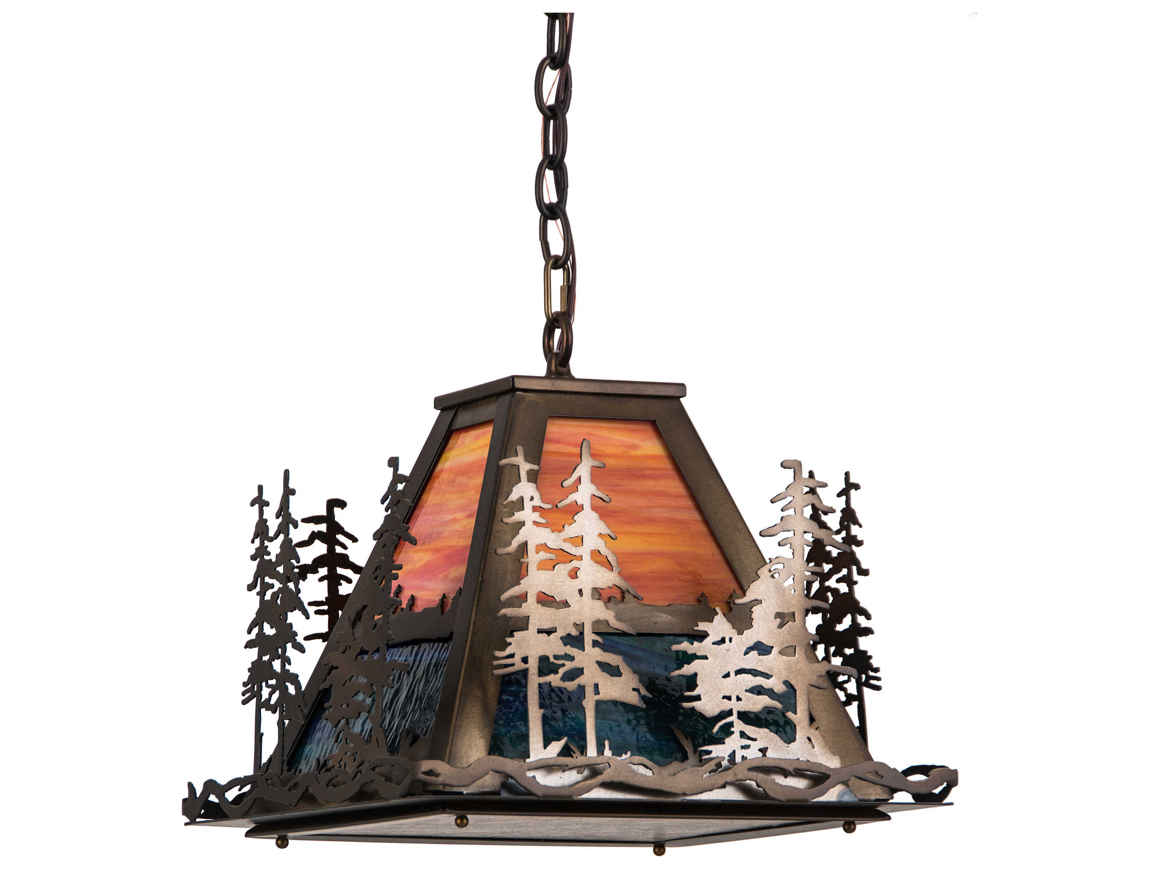 Meyda Tall Pines 3-Light Antique Copper Glass Empire Pendant