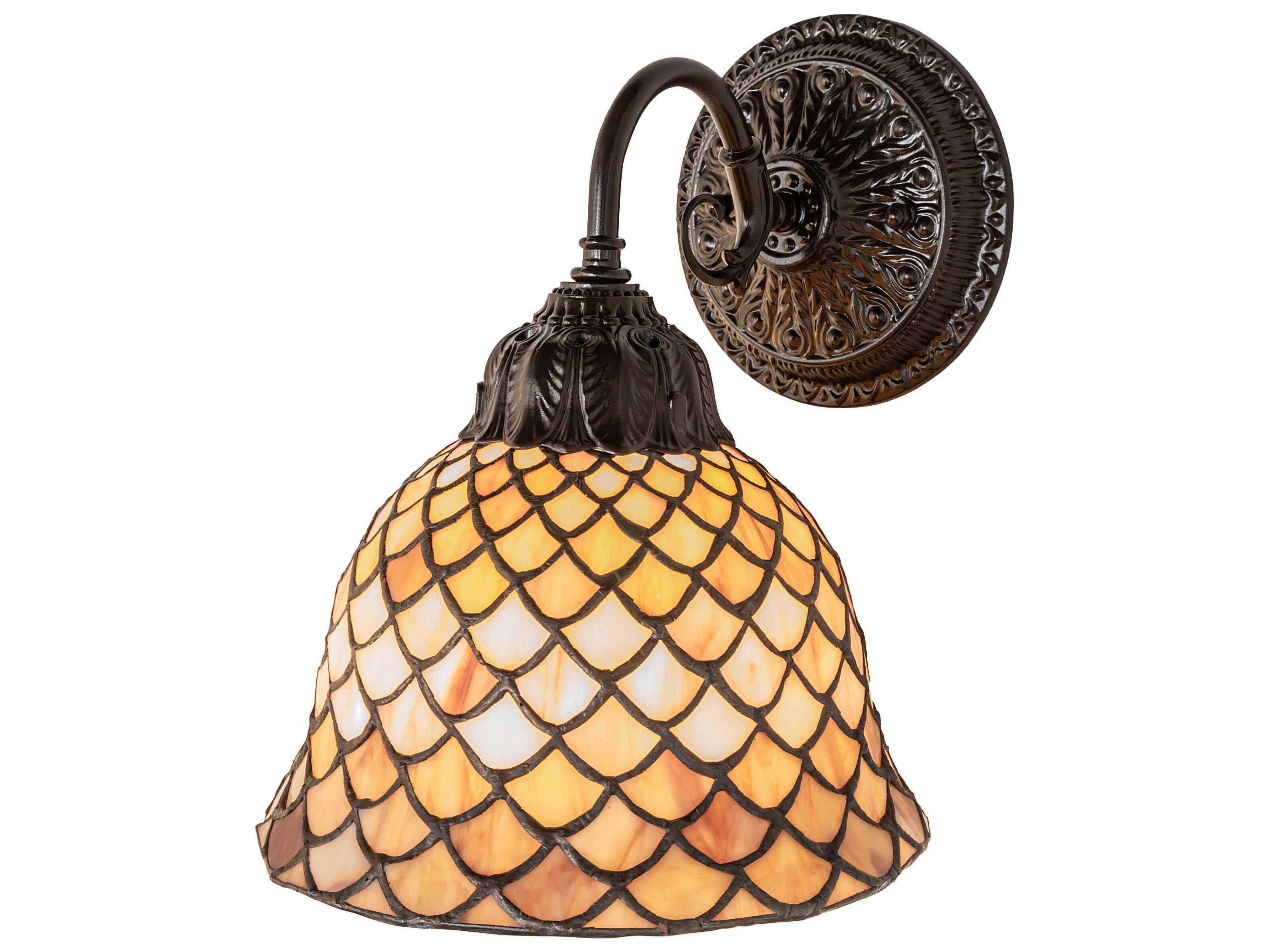 Meyda Tiffany Fishscale 1-Light Mahogany Bronze Blue Glass Wall Sconce