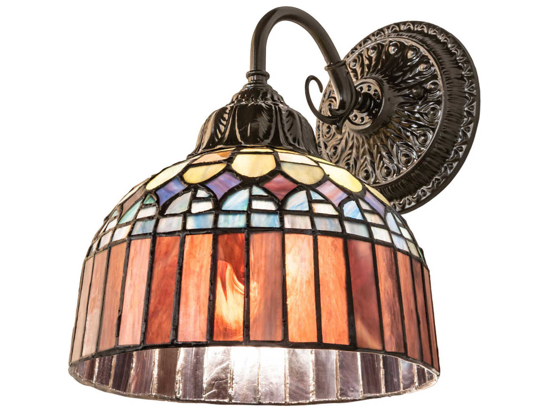 Meyda Tiffany Candice 1-Light Mahogany Bronze Blue Glass Wall Sconce