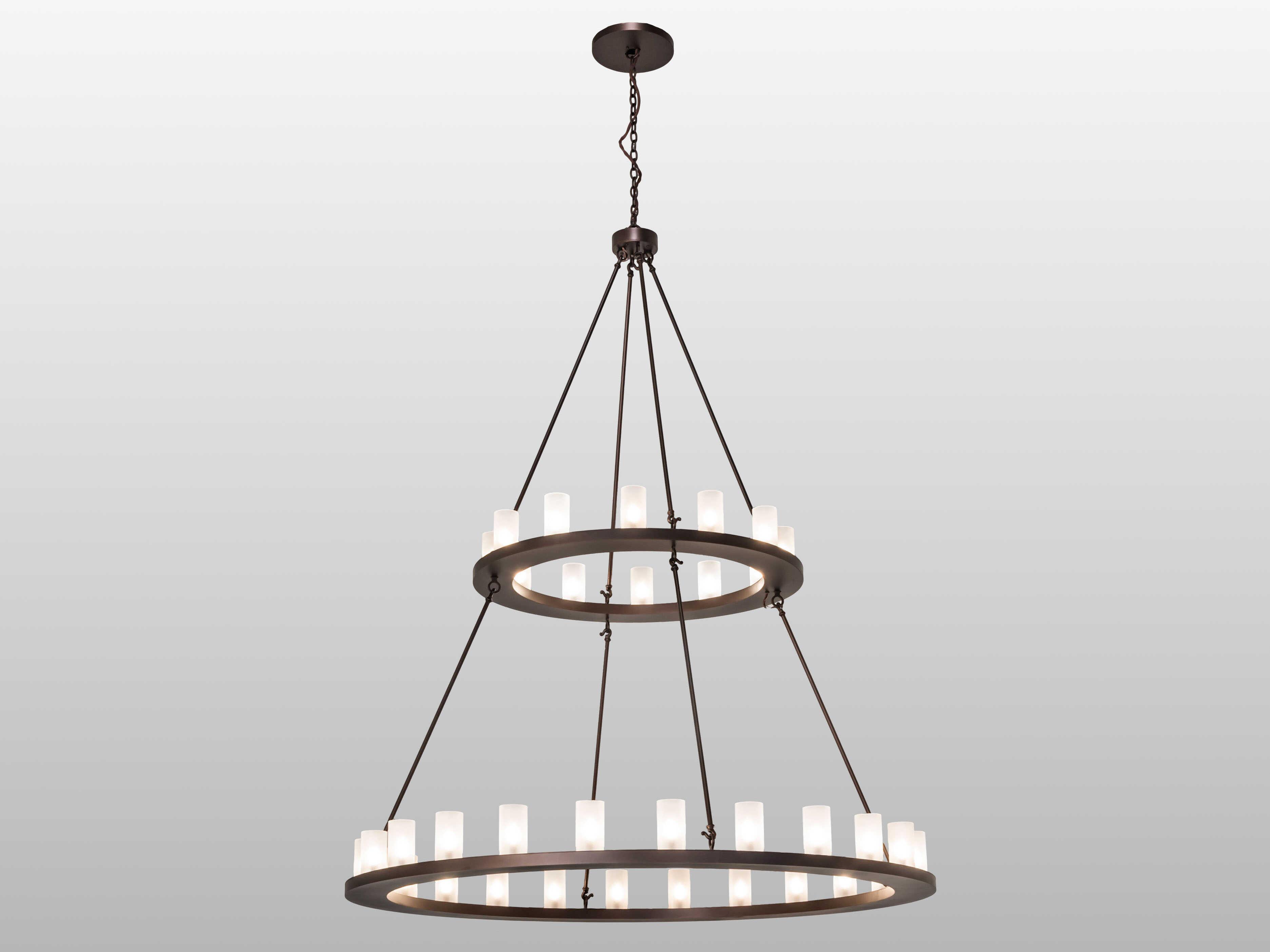 Meyda Loxley 36-Light Mahogany Bronze Glass Cylinder Tiered Chandelier