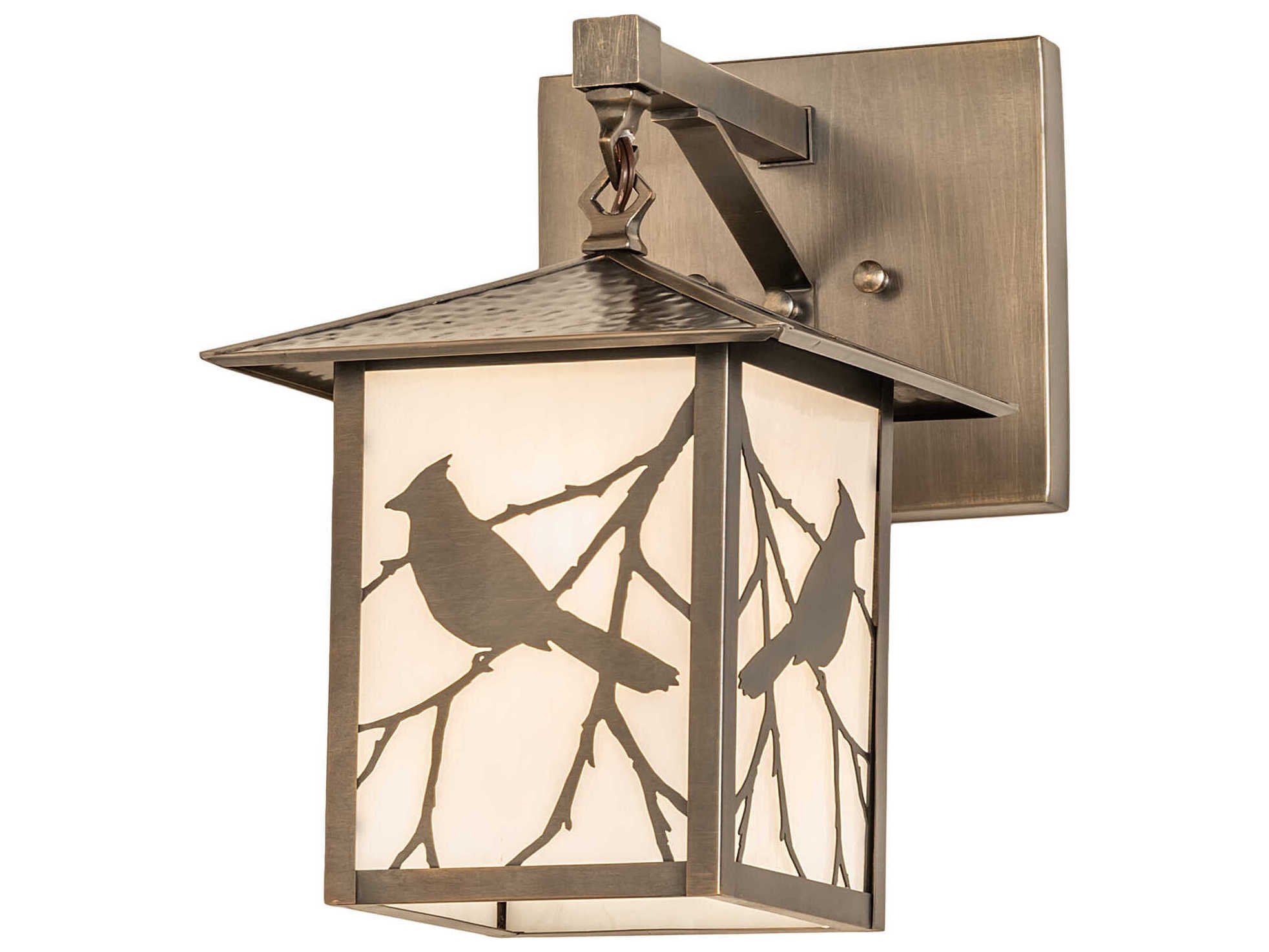 Meyda Seneca Song Bird 1-Light Antique Brass Glass Wall Sconce