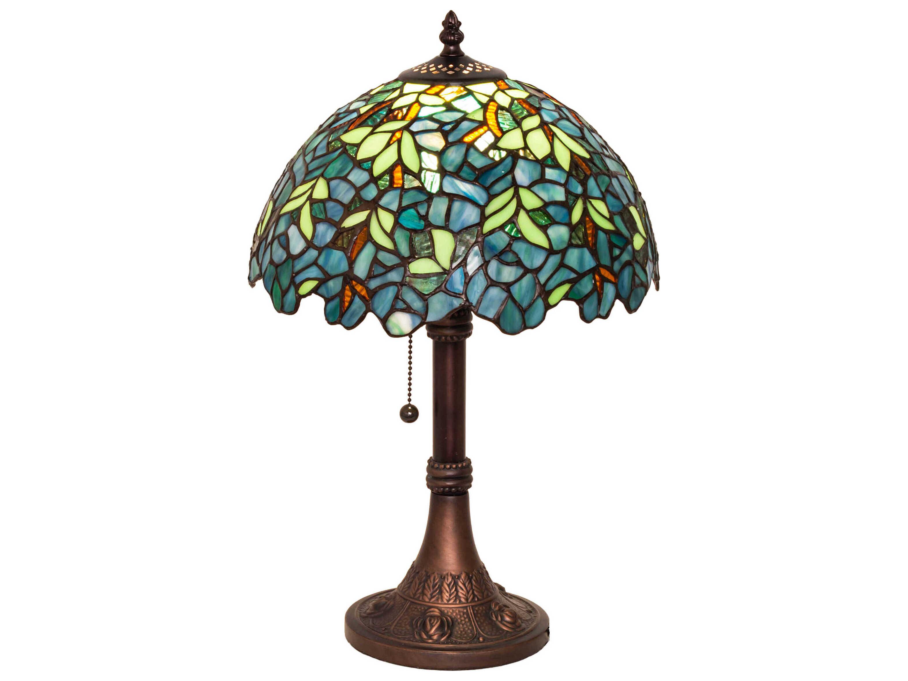 Meyda Nightfall Wisteria Mahogany Bronze Glass Tiffany Table Lamp