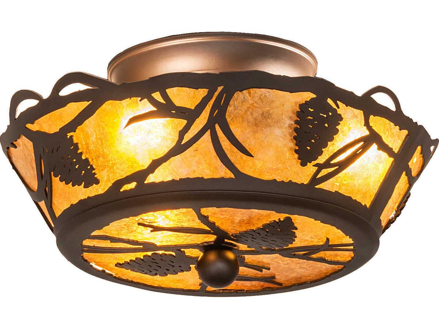 Meyda Whispering Pines 3-Light Oil Rubbed Bronze Glass Bowl Flush Mount