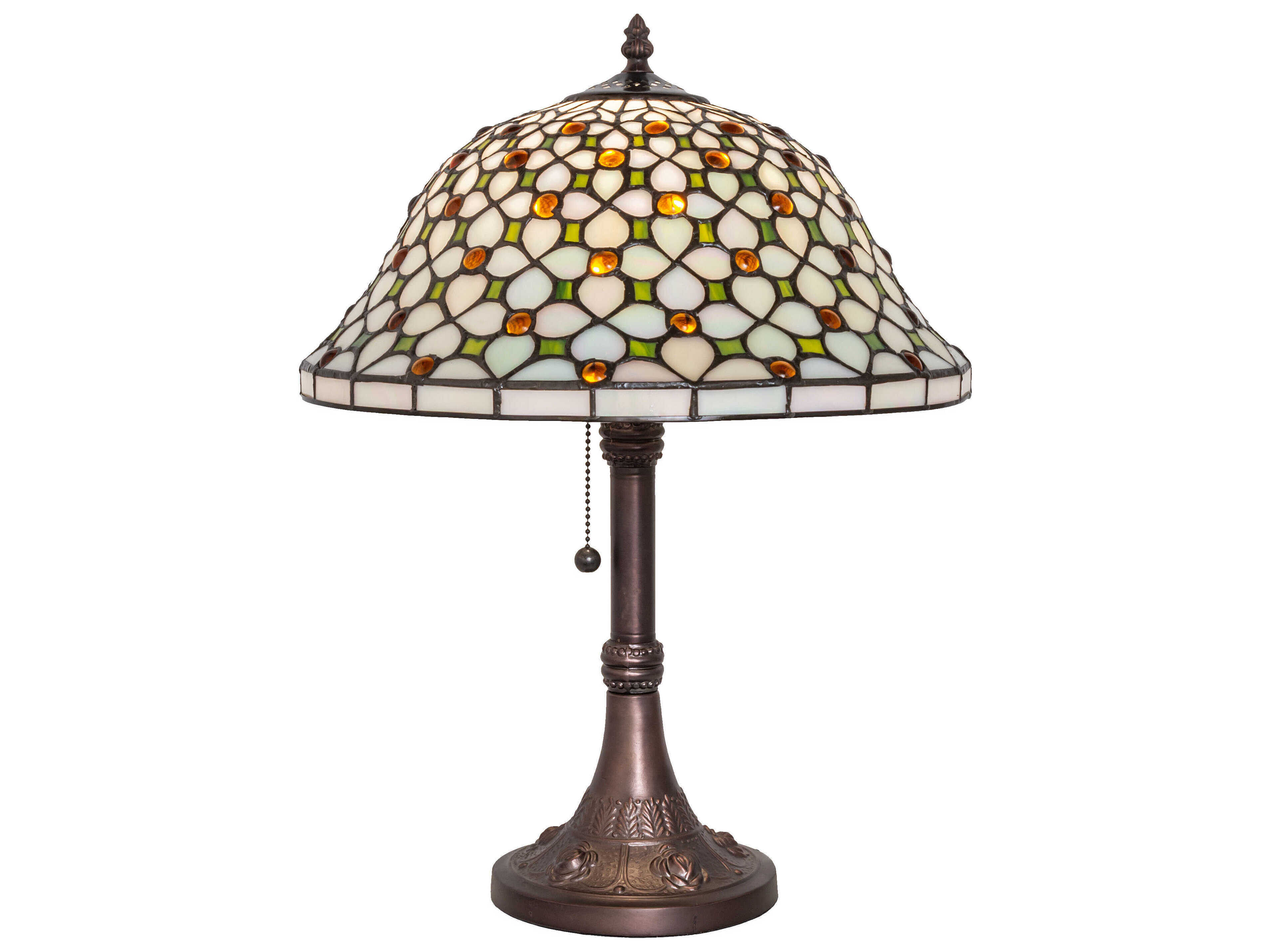Meyda Diamond & Jewel Mahogany Bronze Glass Tiffany Table Lamp
