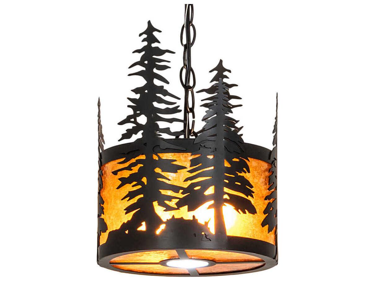 Meyda Tall Pines 2 1-Light Black Glass Drum Mini Pendant