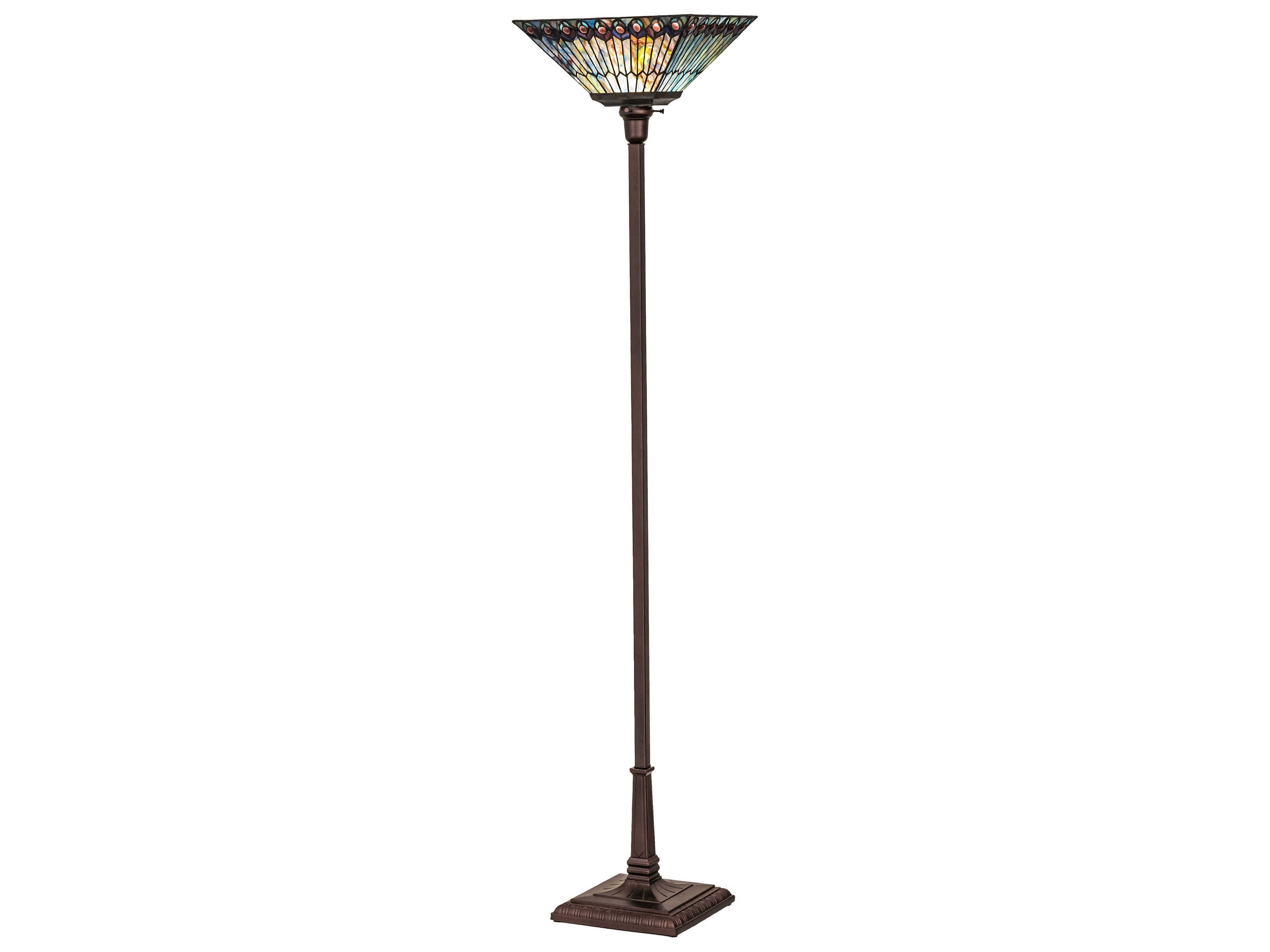 Meyda Tiffany Jeweled Peacock Bronze Glass Floor Lamp