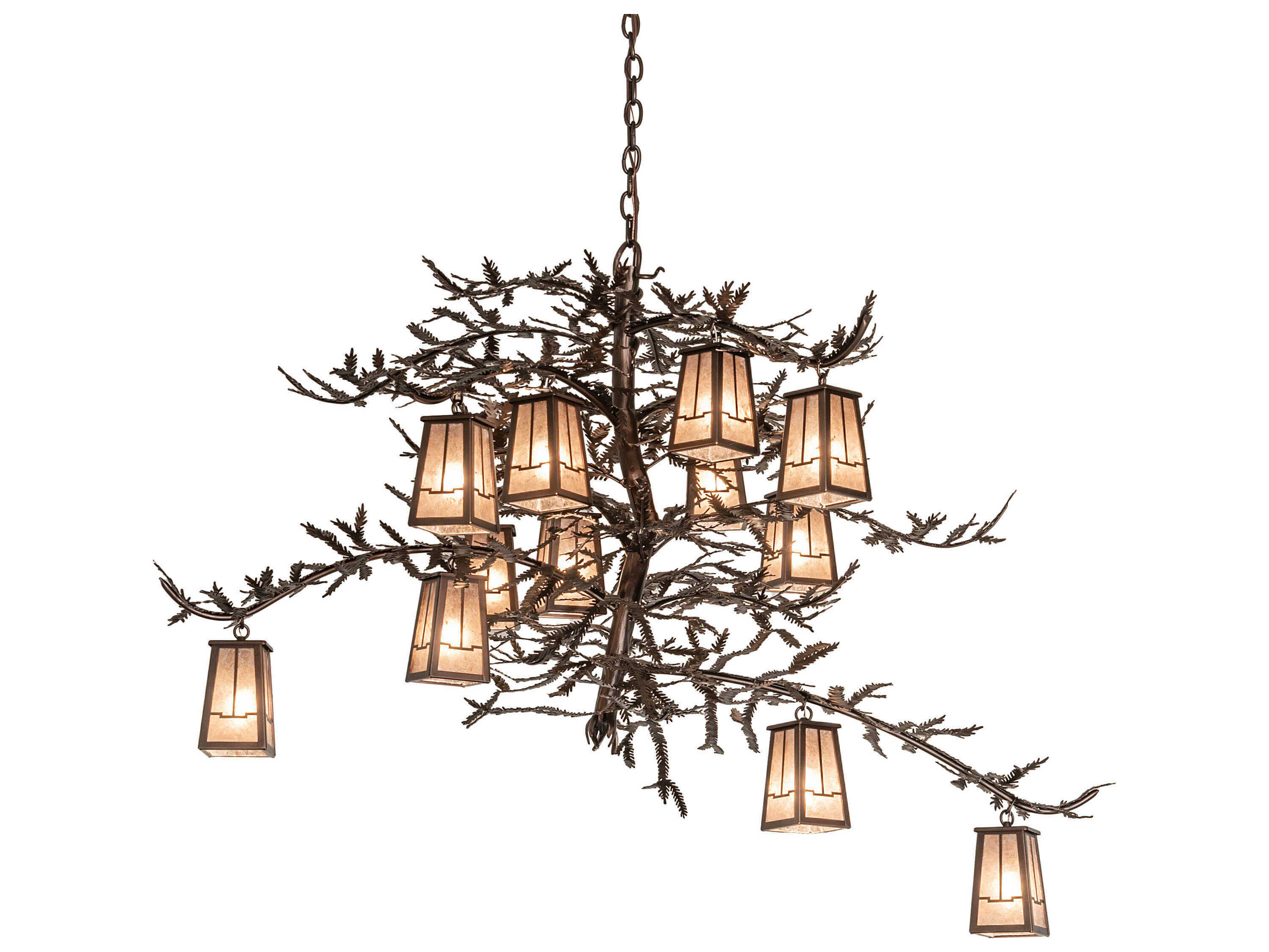 Meyda Pine Branch Valley View 12-Light Mahogany Bronze Glass Tiffany Lantern Chandelier