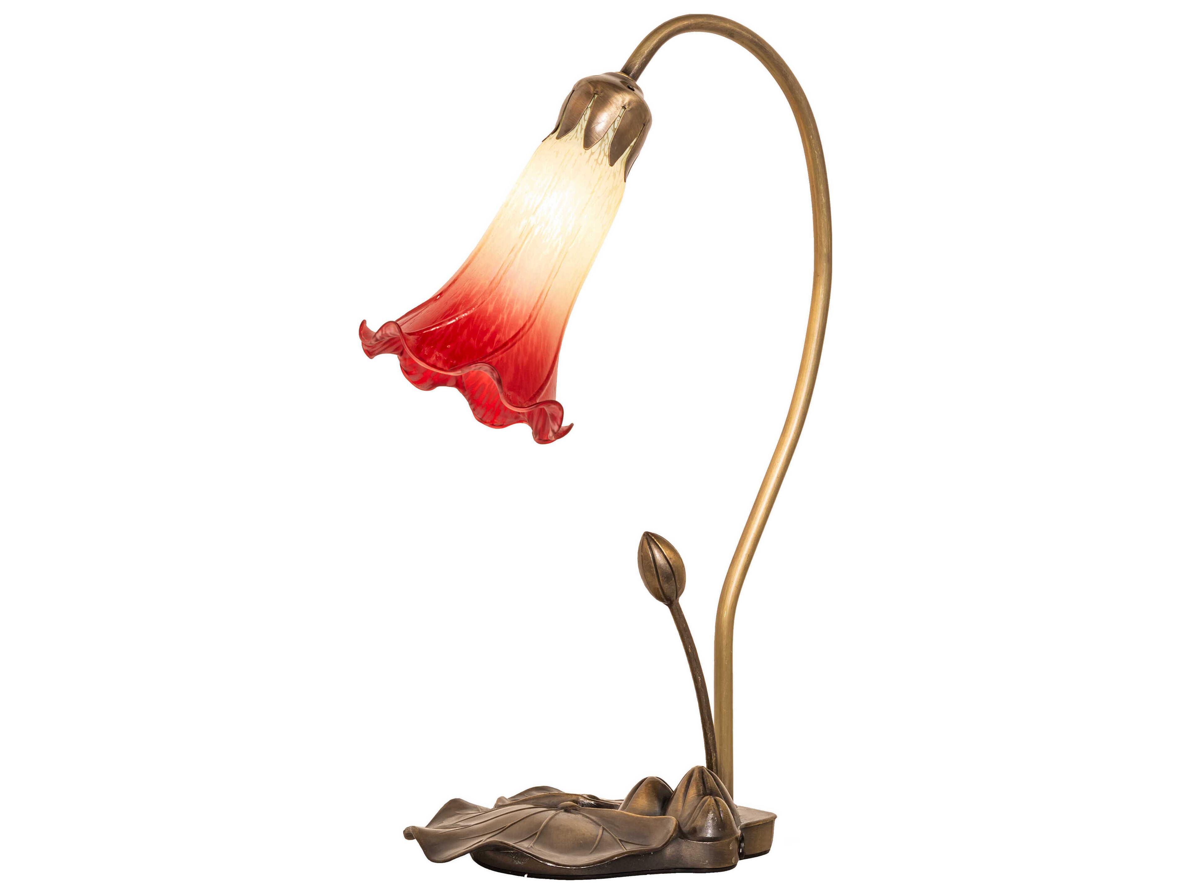Meyda Pond Lily Antique Copper Glass Table Lamp with Cranberry Green Shade