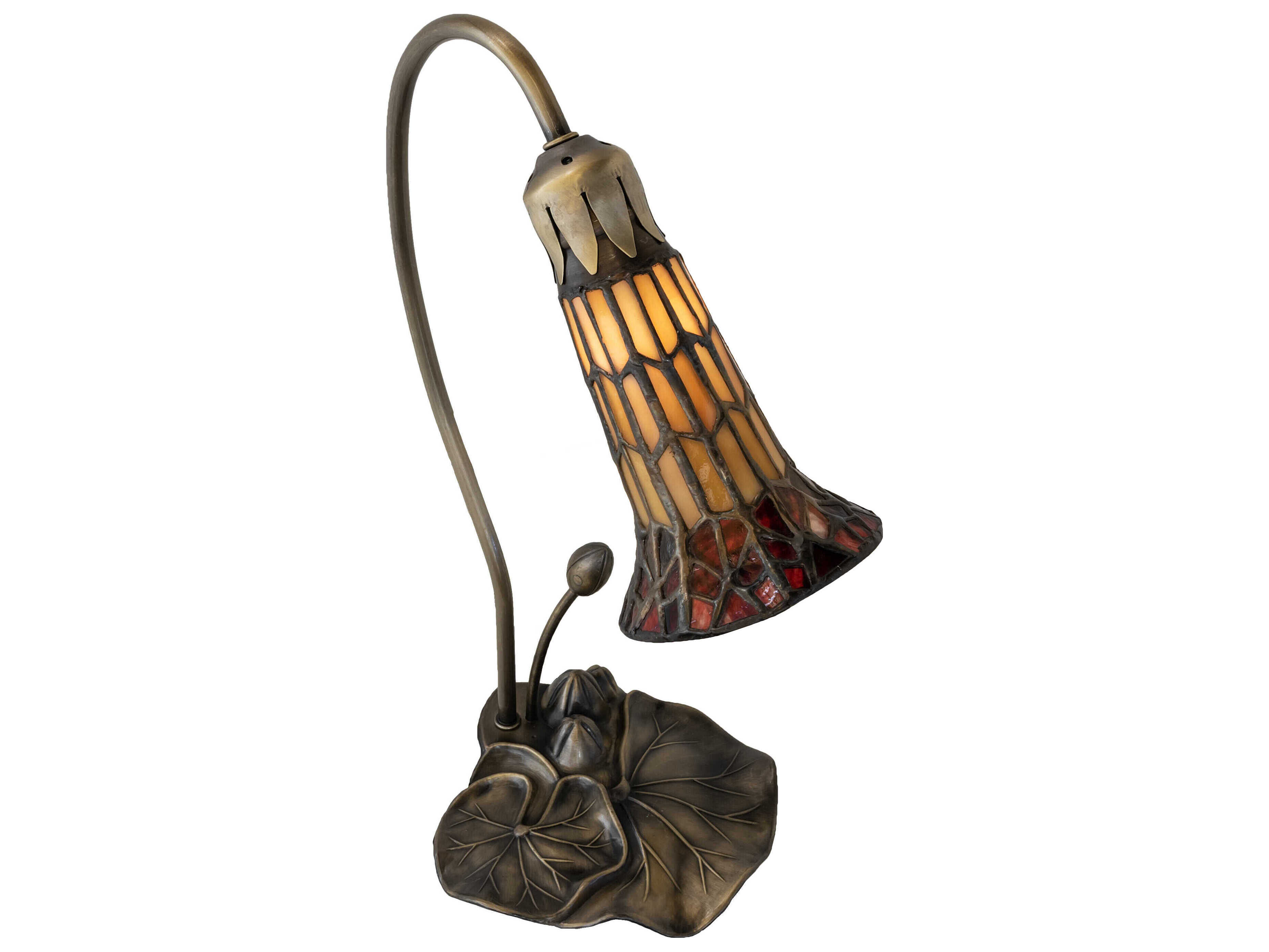 Meyda Stained Glass Pond Lily Antique Copper Cranberry Ruby Tiffany Table Lamp with Shade