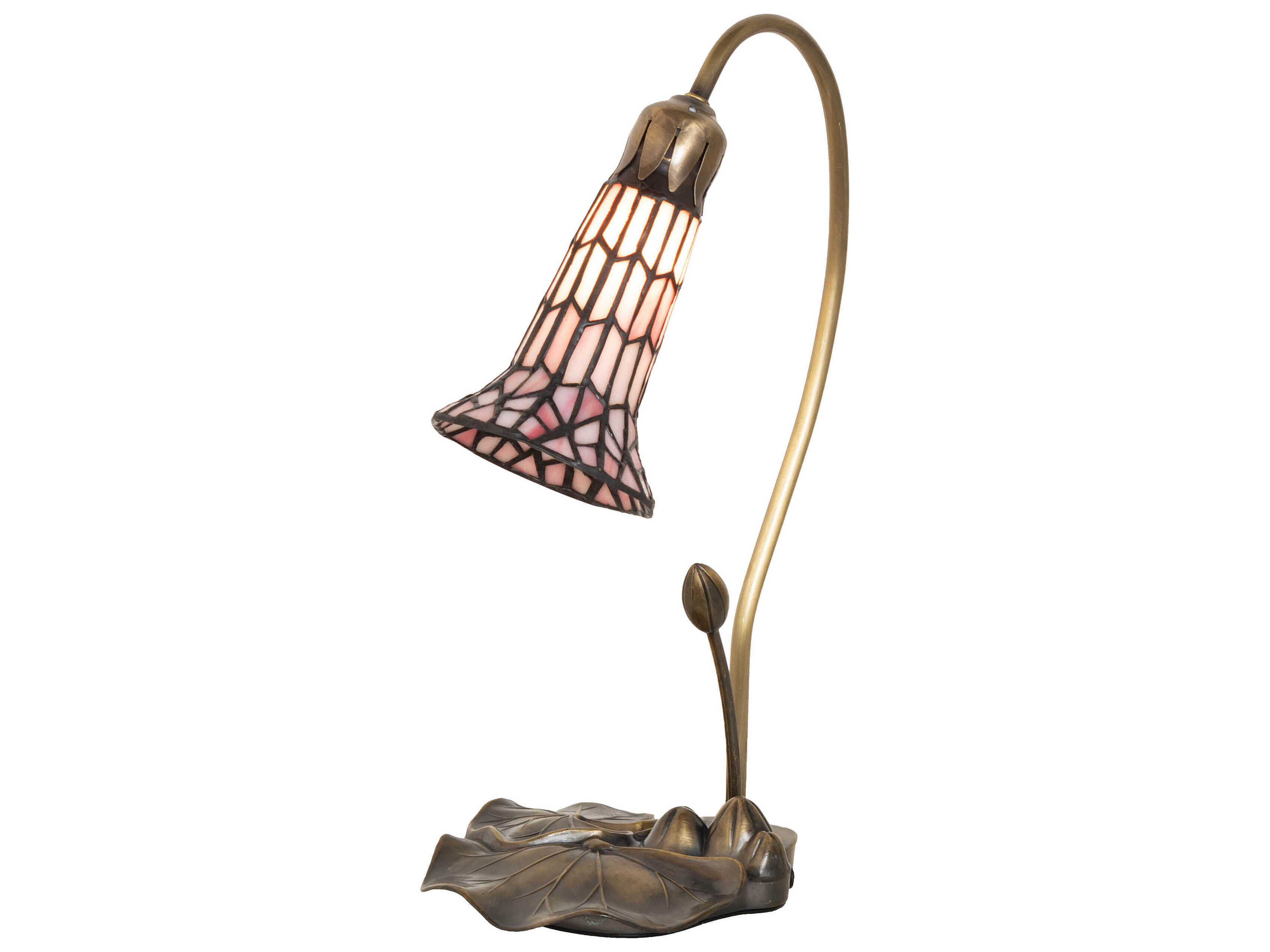 Meyda Pond Lily Antique Copper Glass Tiffany Table Lamp with Pink Shade