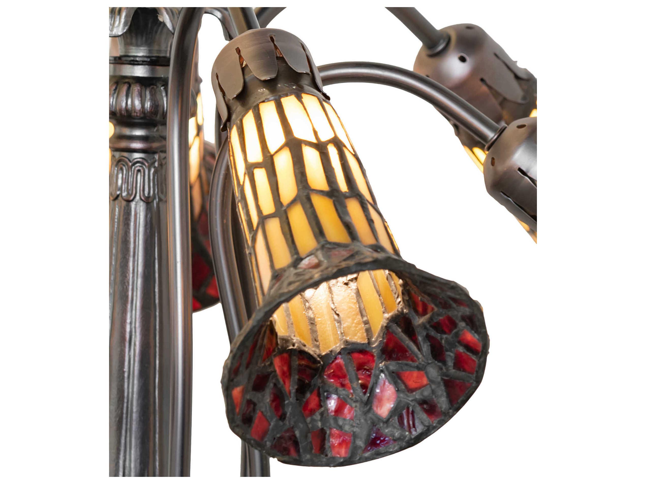 Meyda Stained Glass Pond Lily 12-Light Mahogany Bronze Tiffany Bell Chandelier