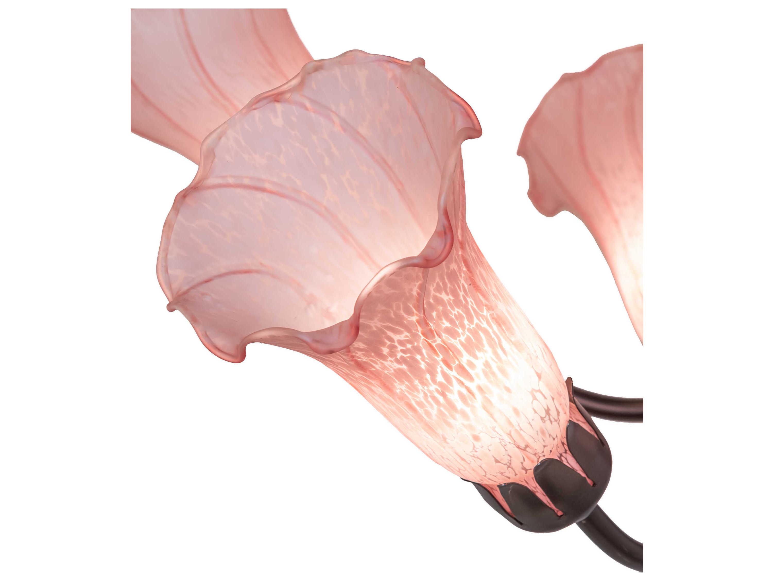 Meyda Pond Lily 7-Light Mahogany Bronze Pink Glass Bell Chandelier