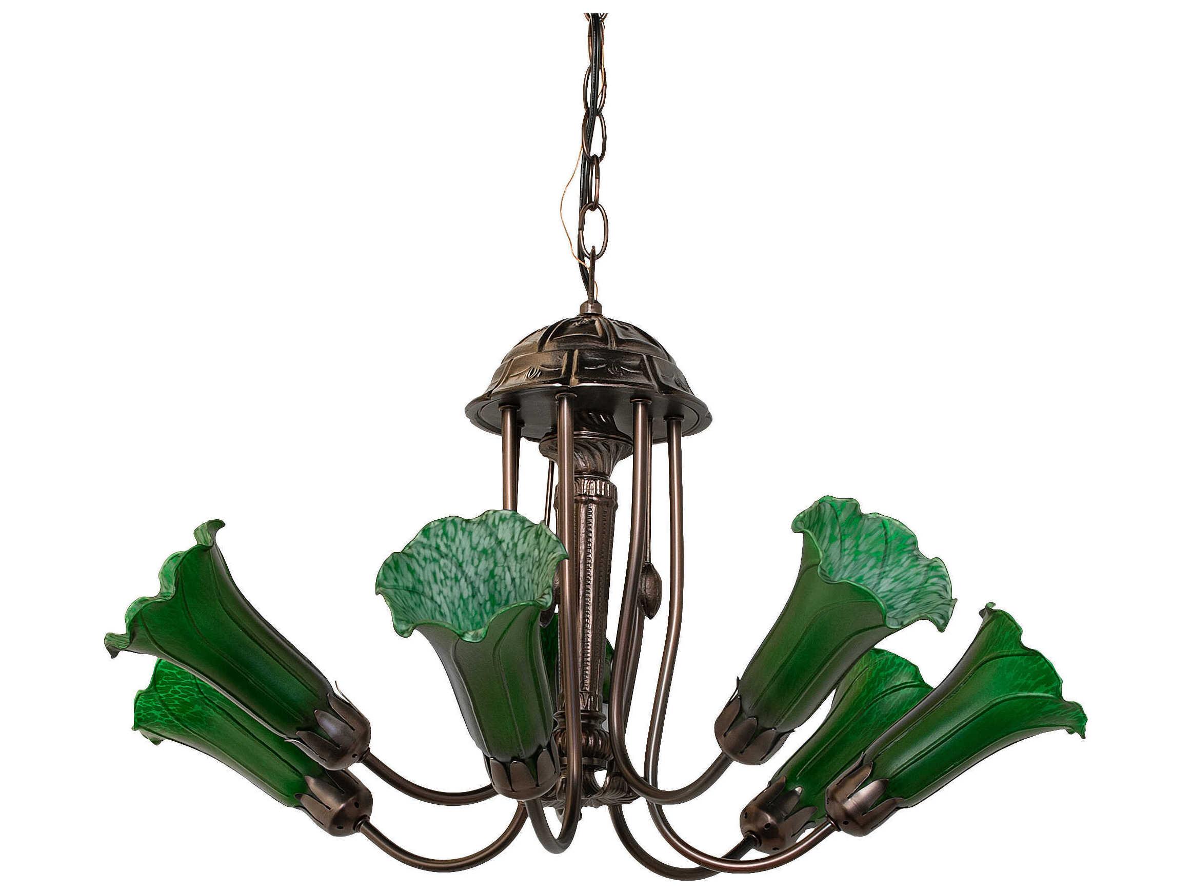Meyda Pond Lily 7-Light Green Mahogany Bronze Glass Bell Chandelier