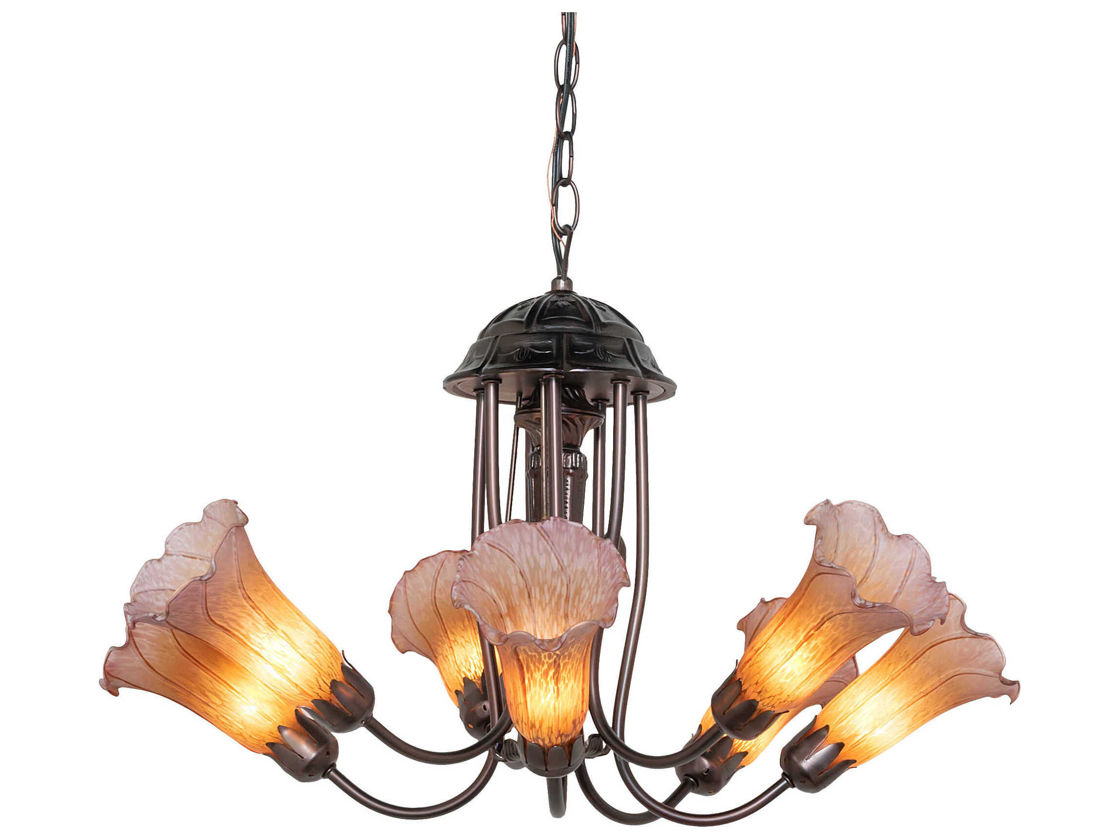 Meyda Pond Lily 7-Light Mahogany Bronze Orange Glass Bell Chandelier