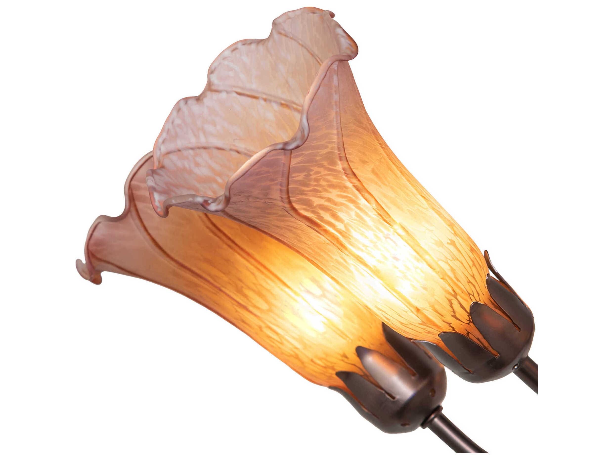 Meyda Pond Lily 7-Light Mahogany Bronze Orange Glass Bell Chandelier