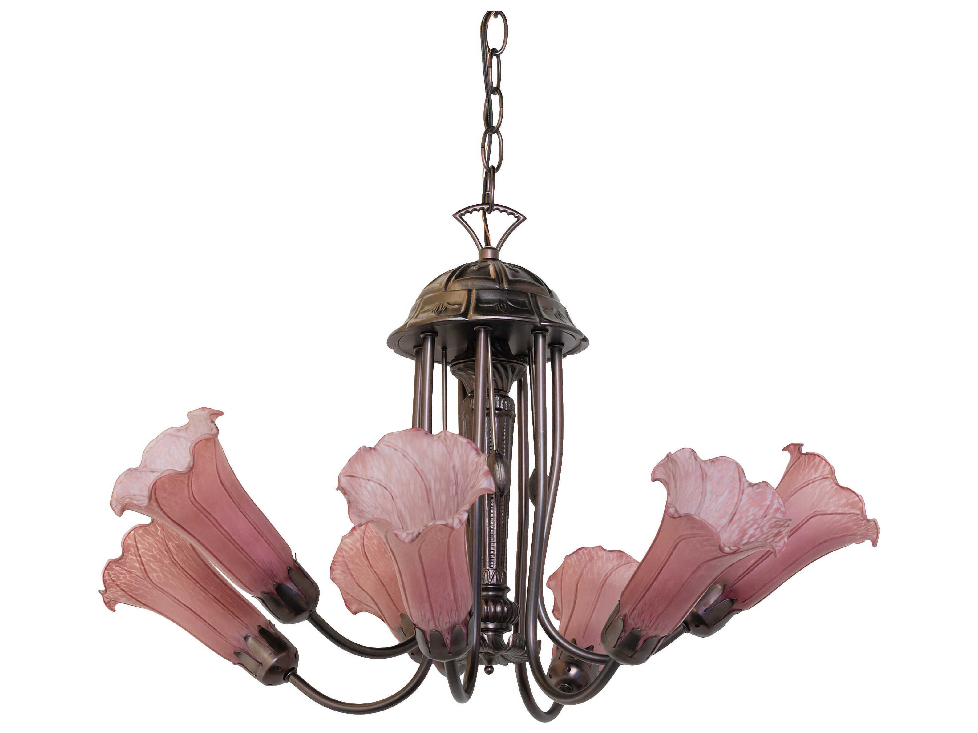 Meyda Pond Lily 7-Light Mahogany Bronze Pink Glass Bell Chandelier