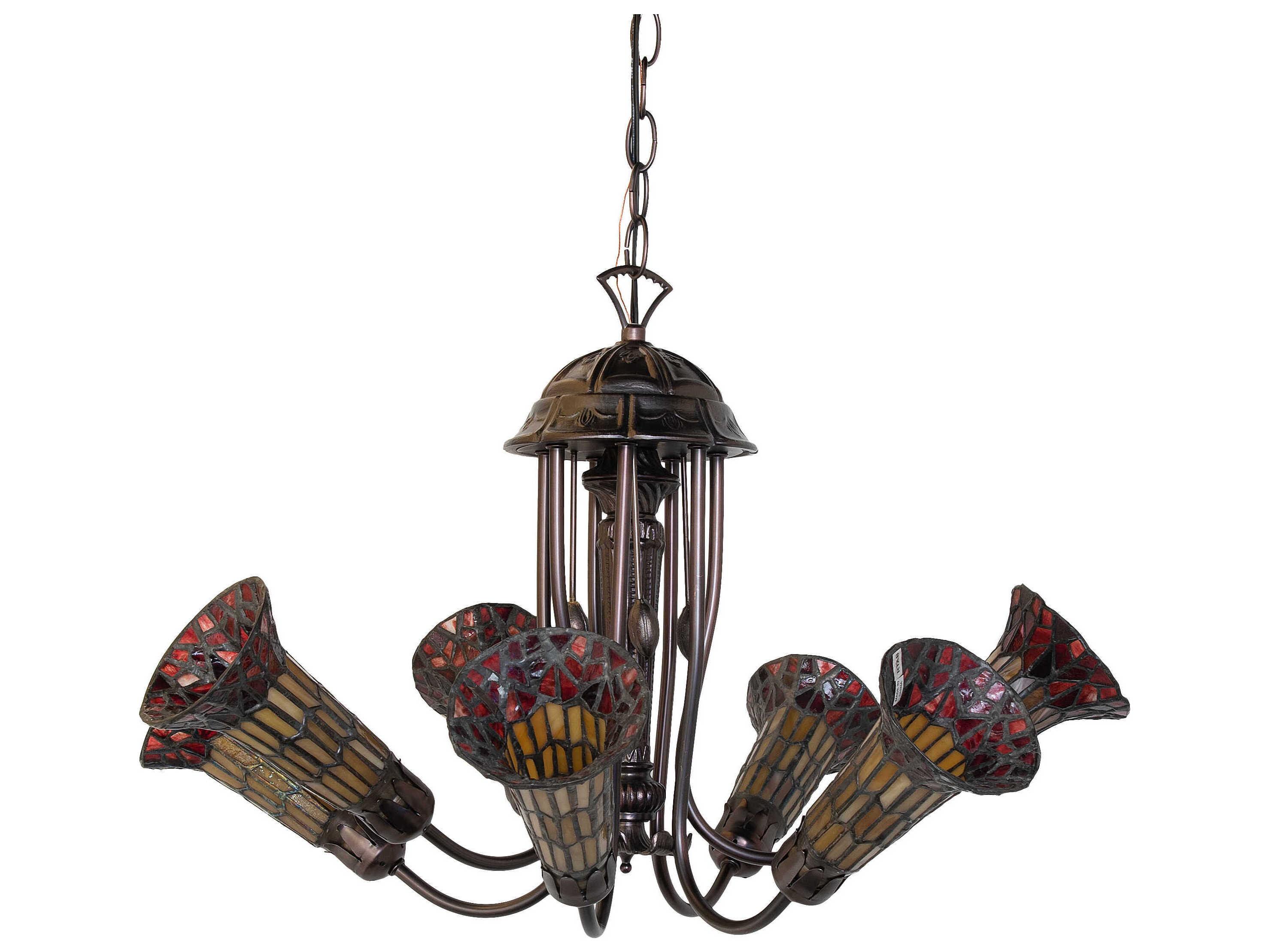 Meyda Stained Glass Pond Lily 7-Light Mahogany Bronze Tiffany Bell Chandelier