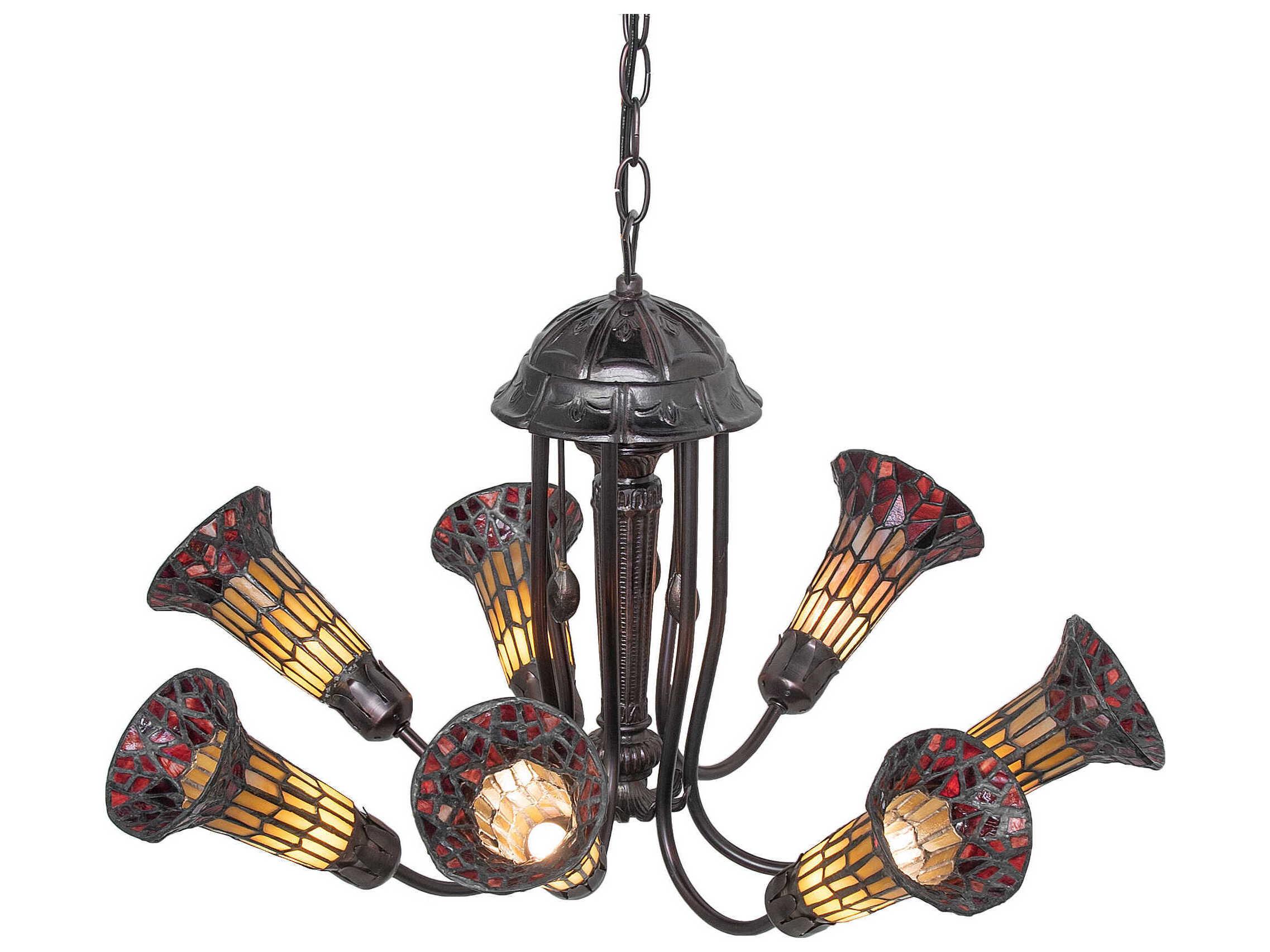 Meyda Stained Glass Pond Lily 7-Light Mahogany Bronze Tiffany Bell Chandelier