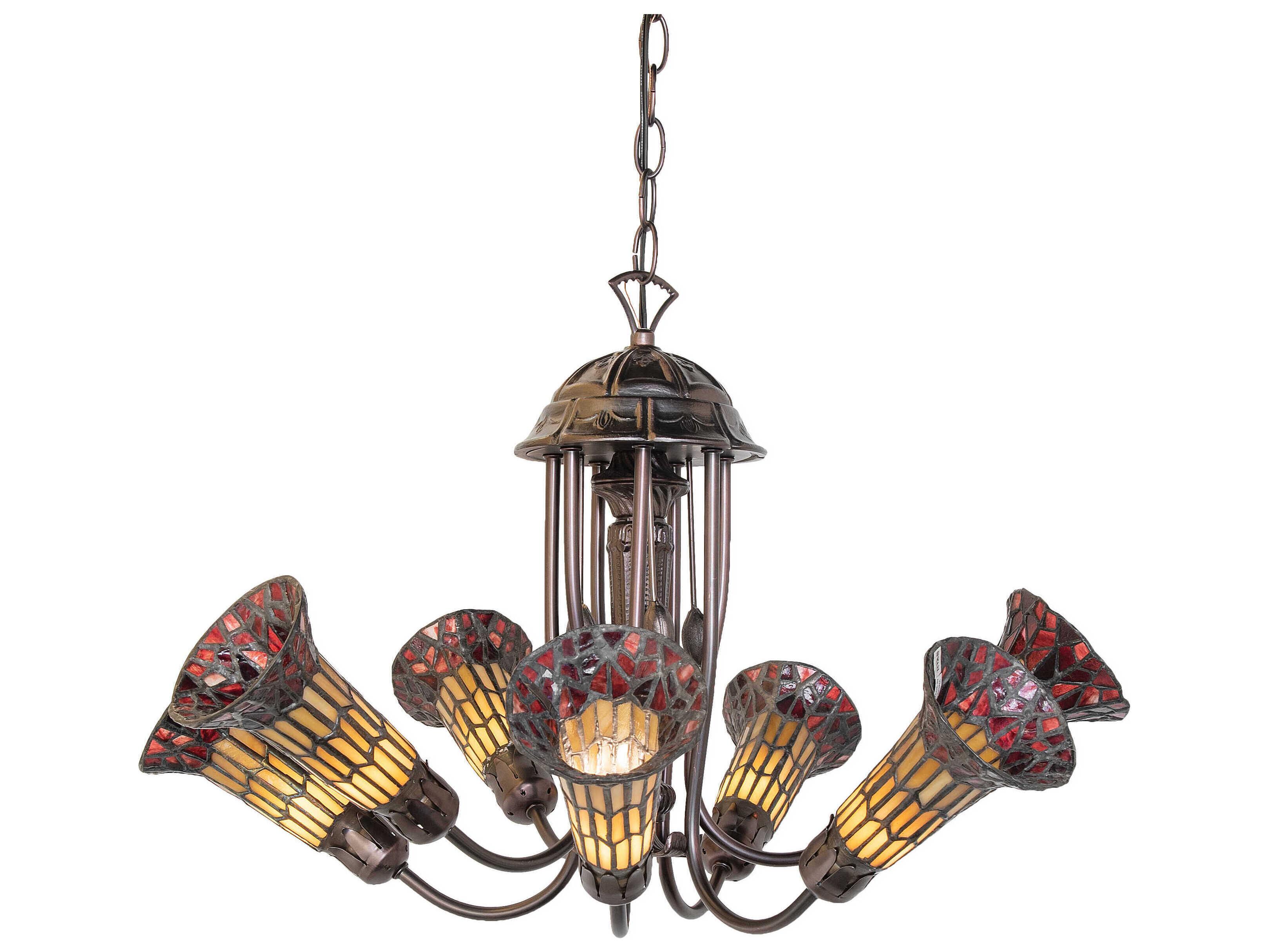 Meyda Stained Glass Pond Lily 7-Light Mahogany Bronze Tiffany Bell Chandelier