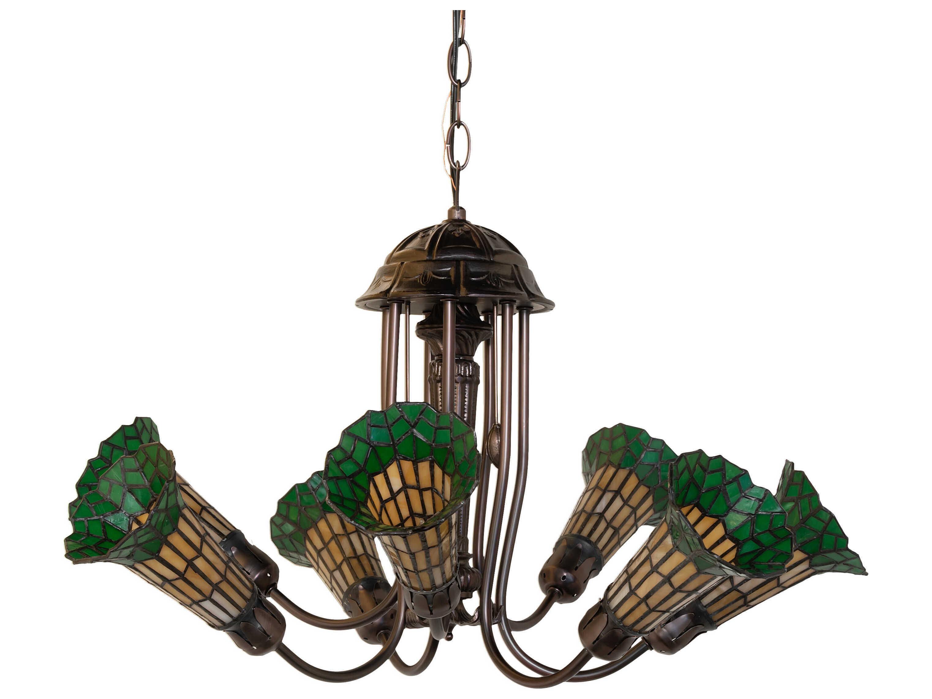 Meyda Stained Glass Pond Lily 7-Light Mahogany Bronze Tiffany Bell Chandelier