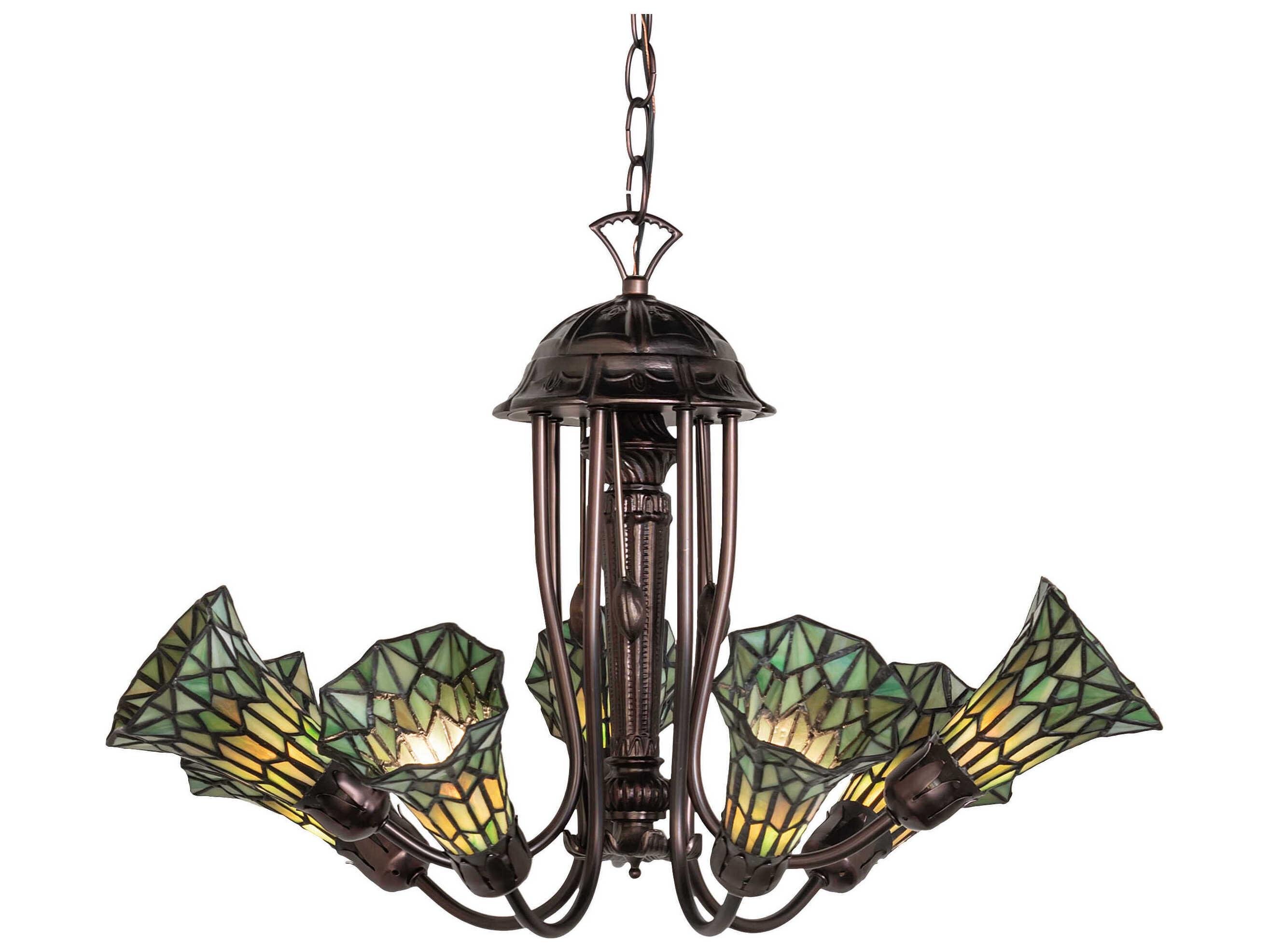 Meyda Stained Glass Pond Lily 7-Light Mahogany Bronze Tiffany Bell Chandelier