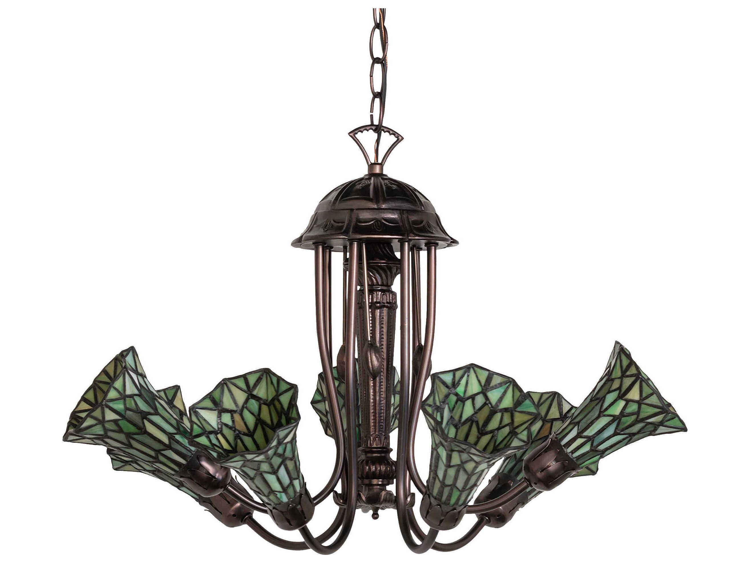 Meyda Stained Glass Pond Lily 7-Light Mahogany Bronze Tiffany Bell Chandelier