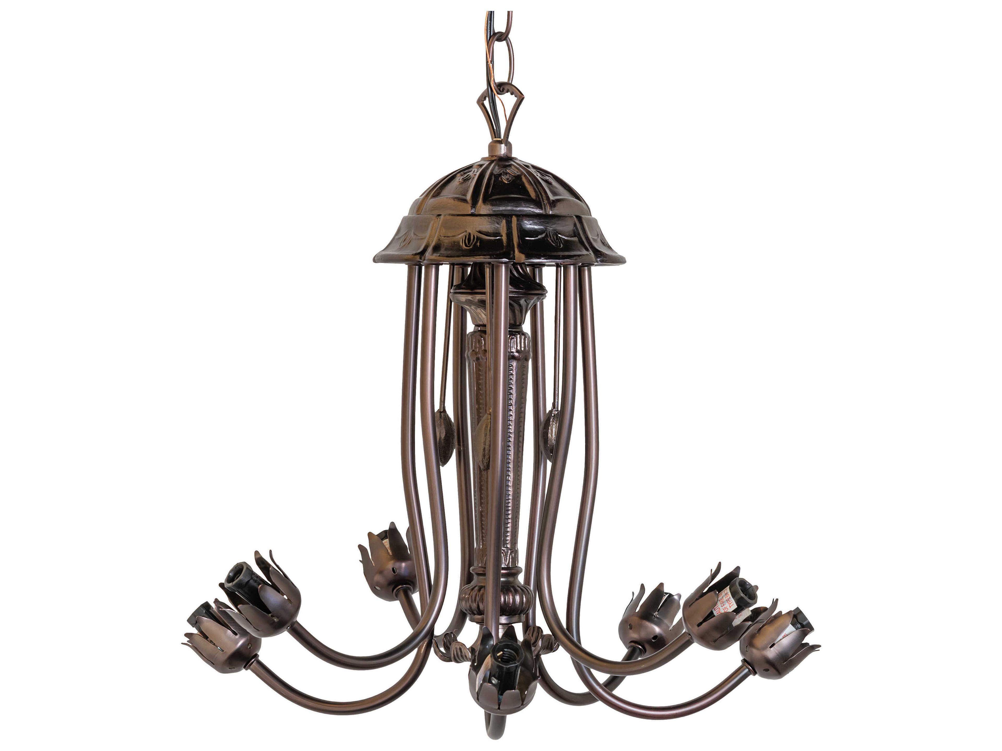 Meyda Stained Glass Pond Lily 7-Light Mahogany Bronze Tiffany Bell Chandelier