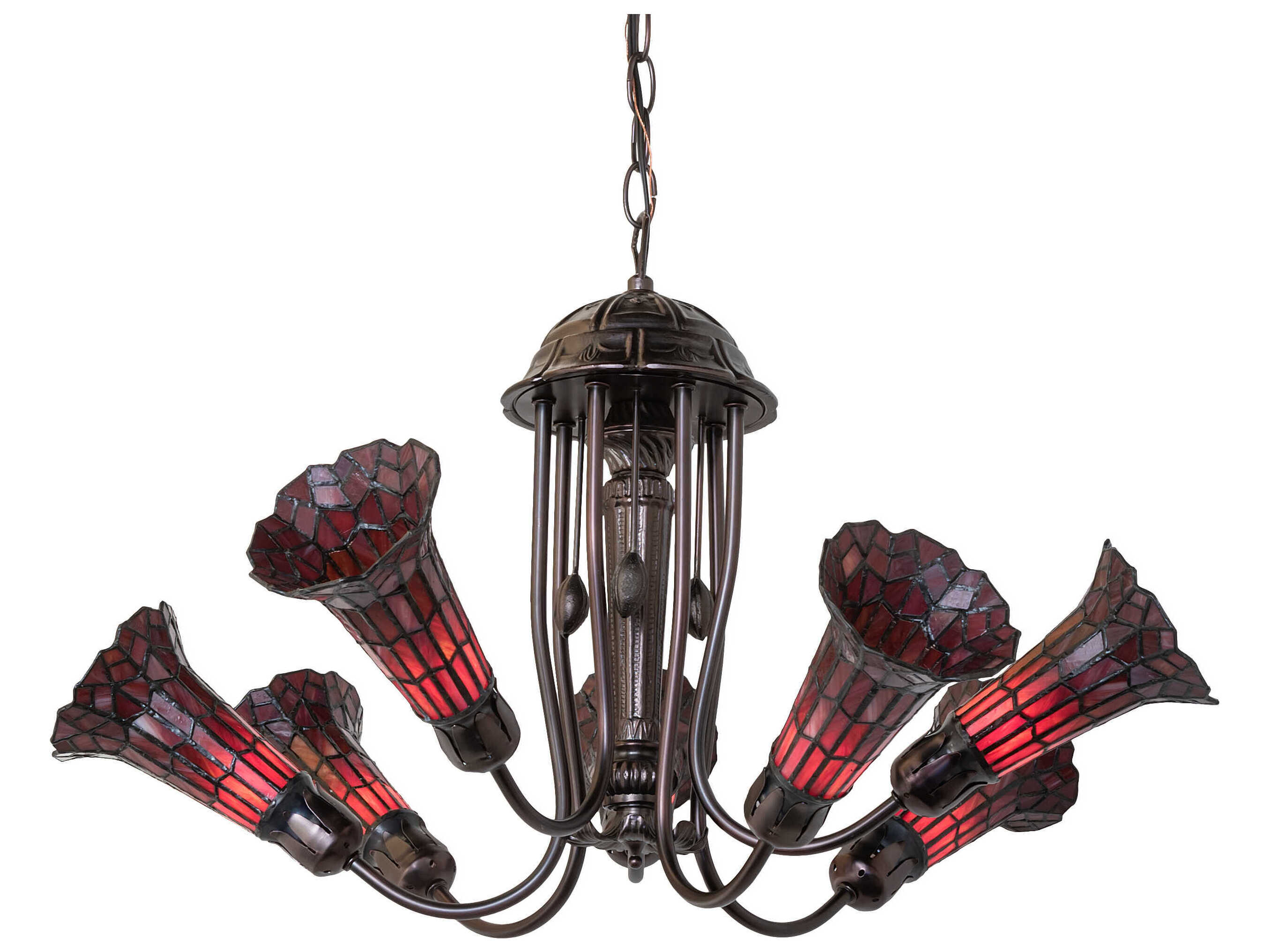Meyda Stained Glass Pond Lily 7-Light Mahogany Bronze Tiffany Bell Chandelier