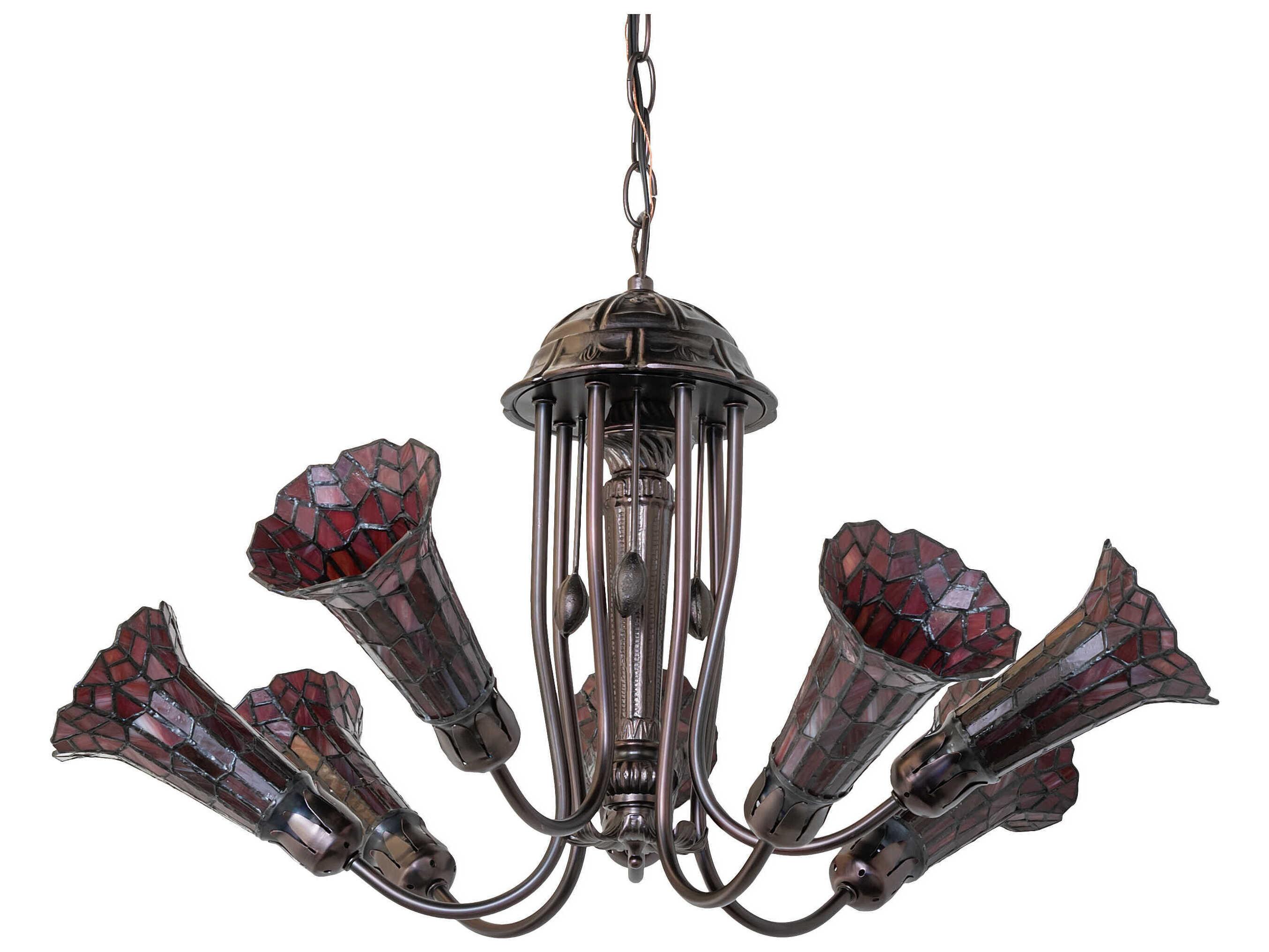 Meyda Stained Glass Pond Lily 7-Light Mahogany Bronze Tiffany Bell Chandelier