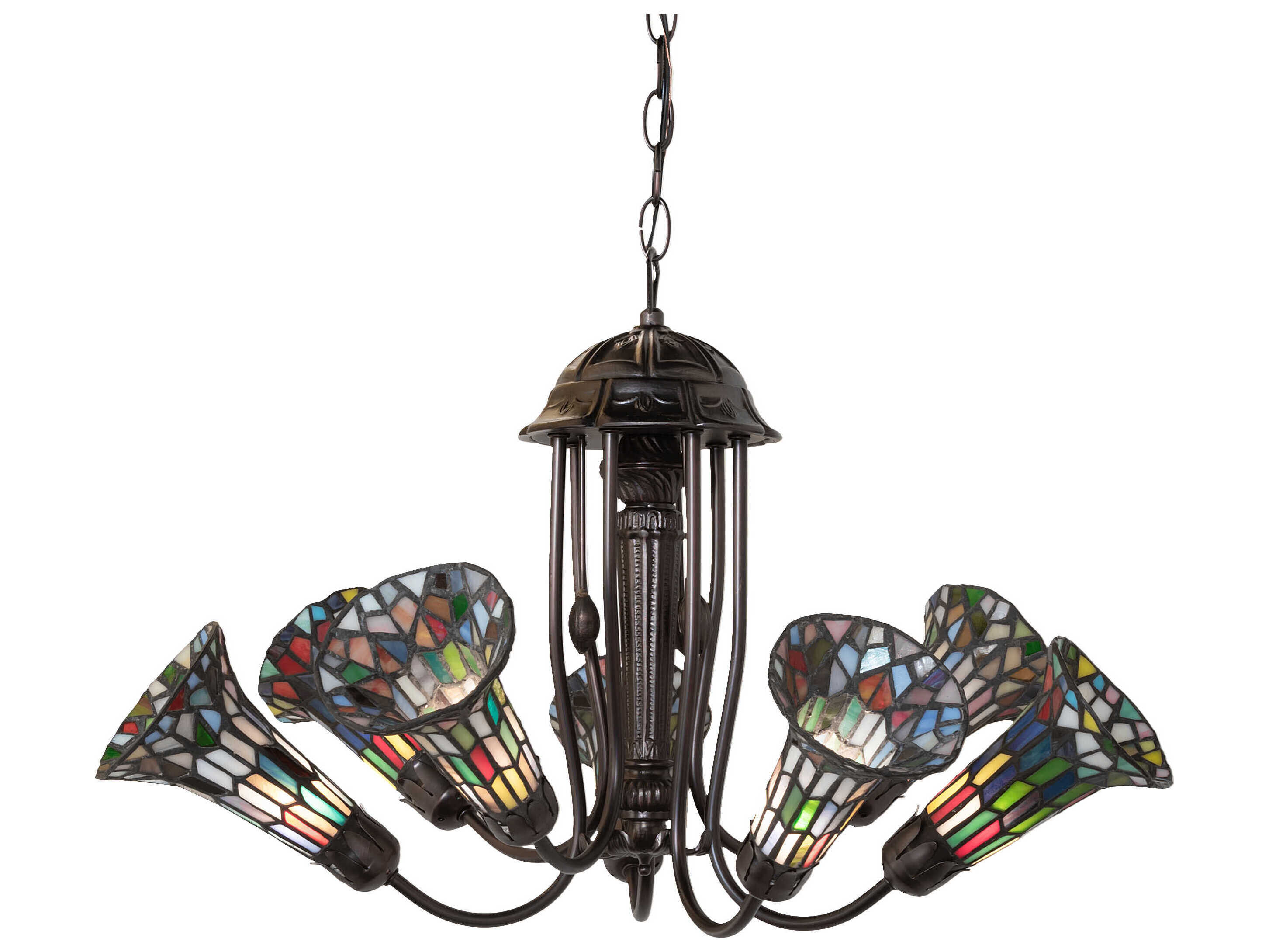 Meyda Stained Glass Pond Lily 7-Light Mahogany Bronze Tiffany Bell Chandelier