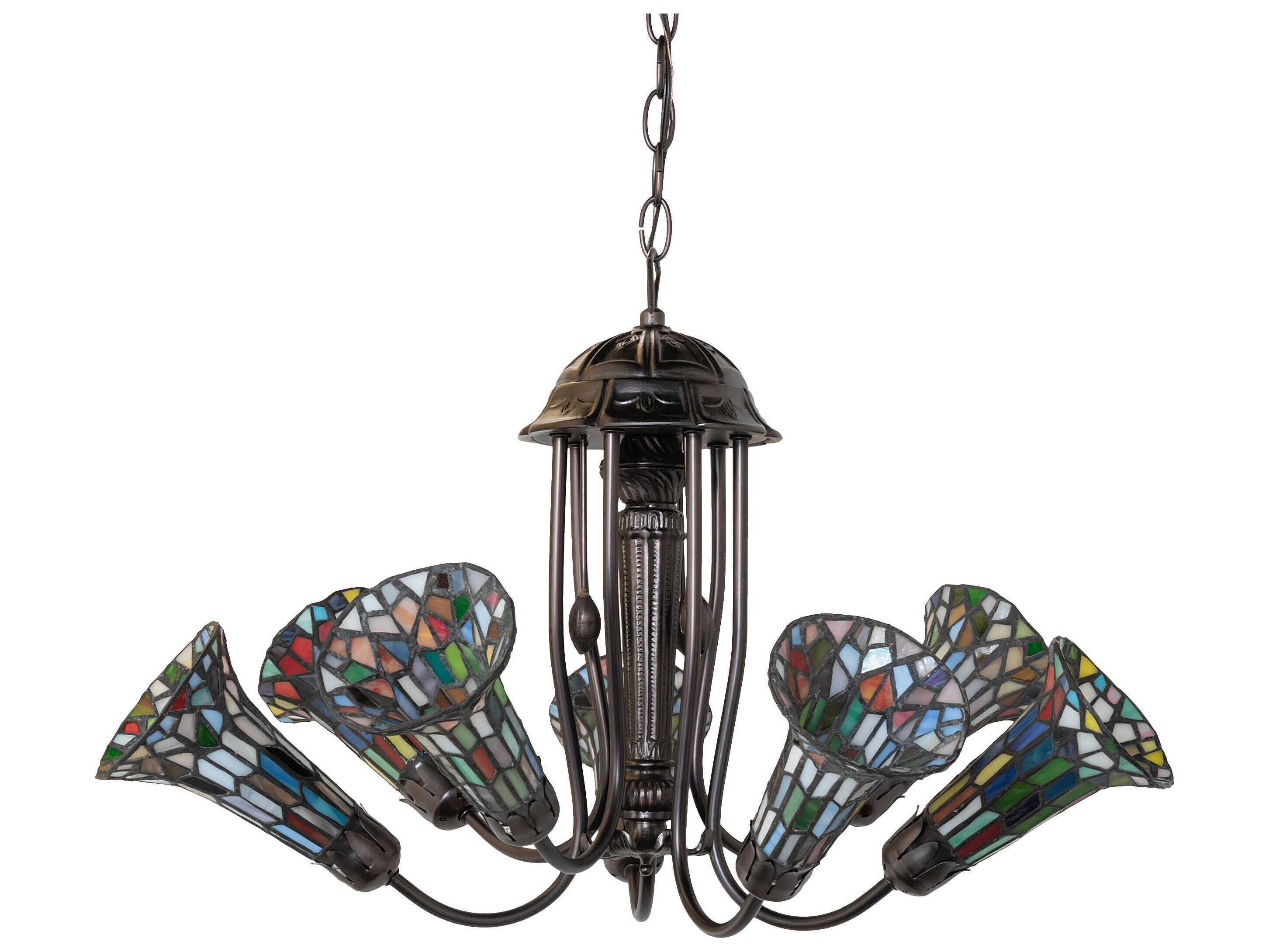 Meyda Stained Glass Pond Lily 7-Light Mahogany Bronze Tiffany Bell Chandelier