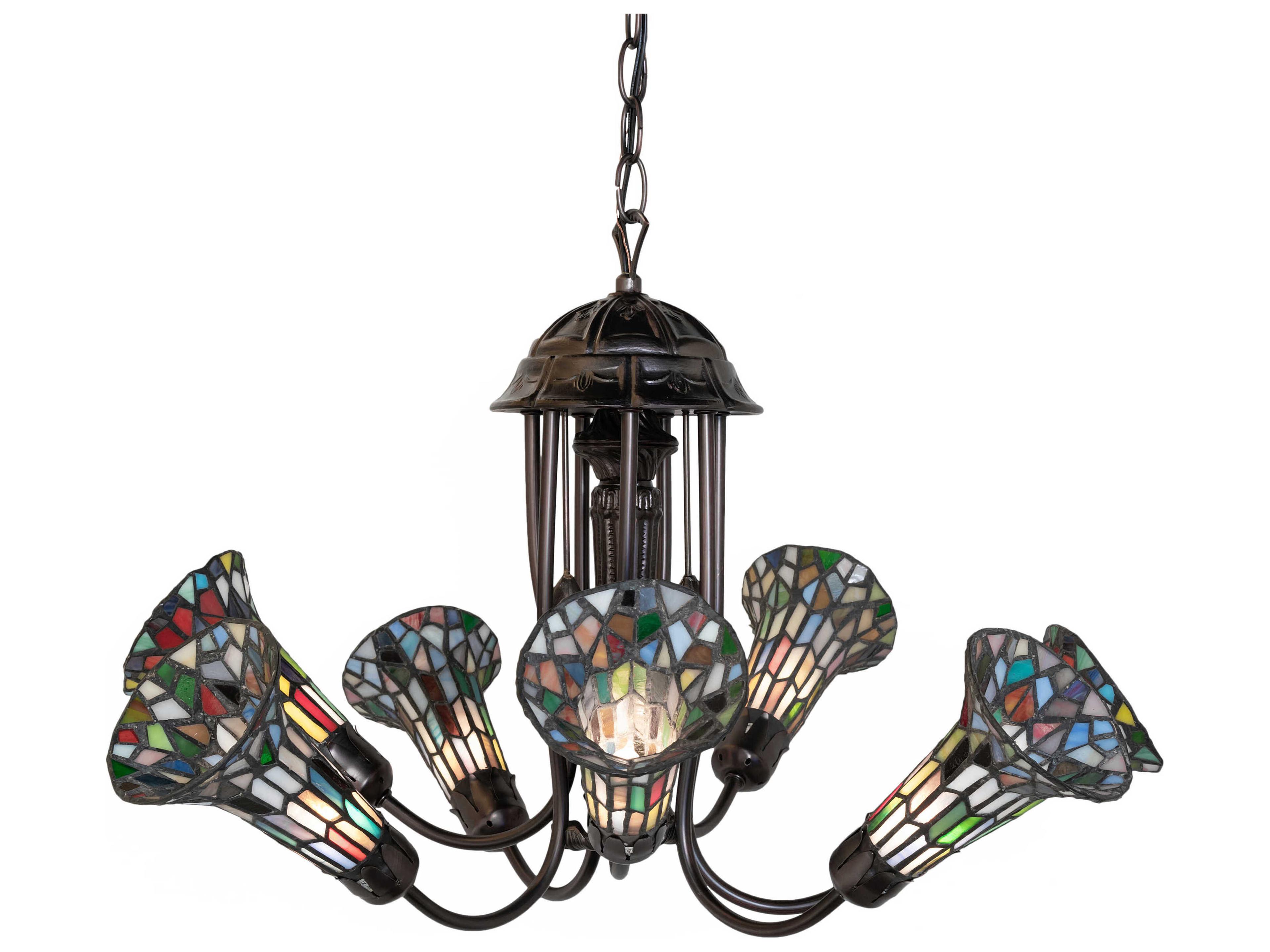 Meyda Stained Glass Pond Lily 7-Light Mahogany Bronze Tiffany Bell Chandelier