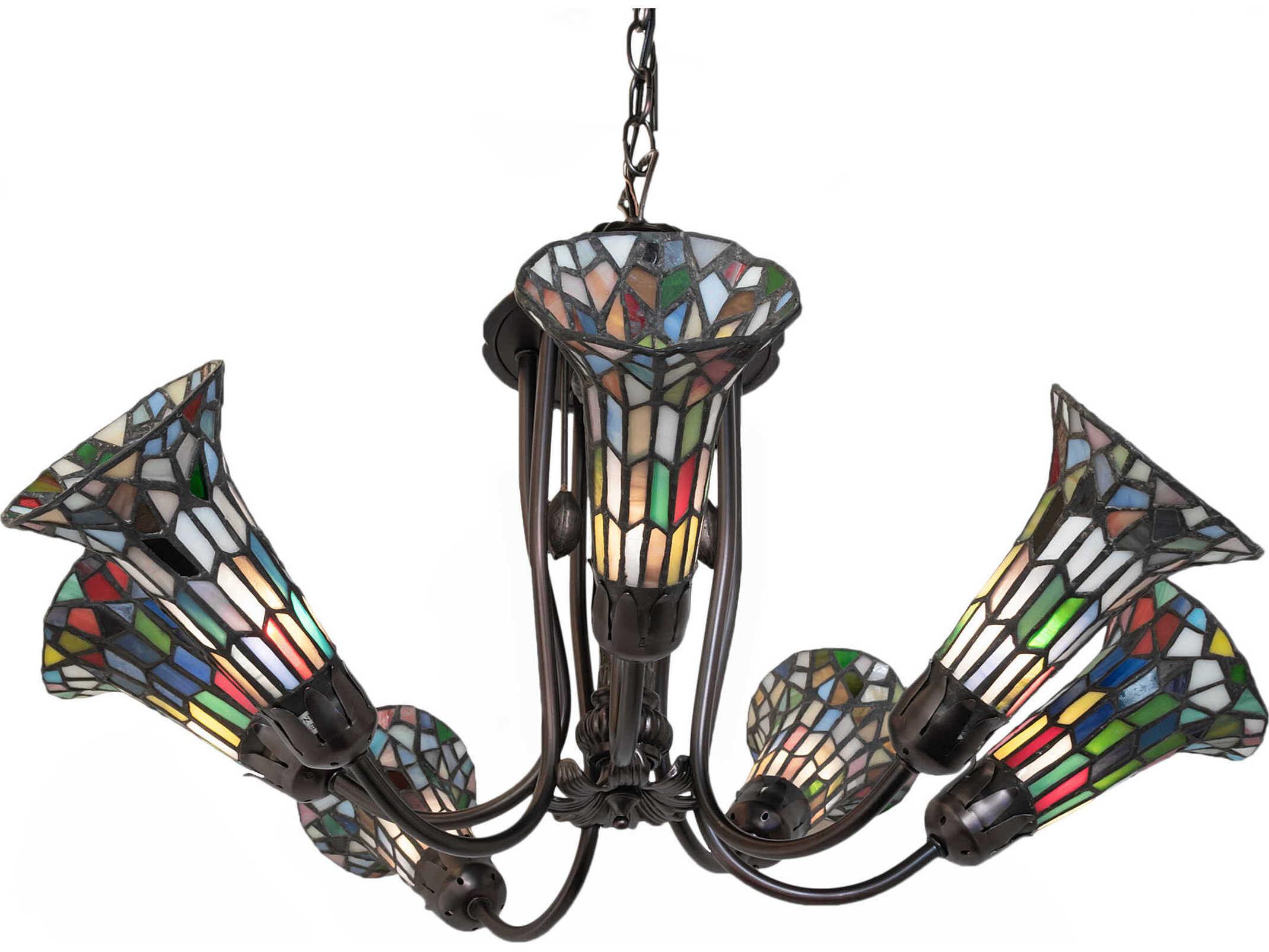 Meyda Stained Glass Pond Lily 7-Light Mahogany Bronze Tiffany Bell Chandelier