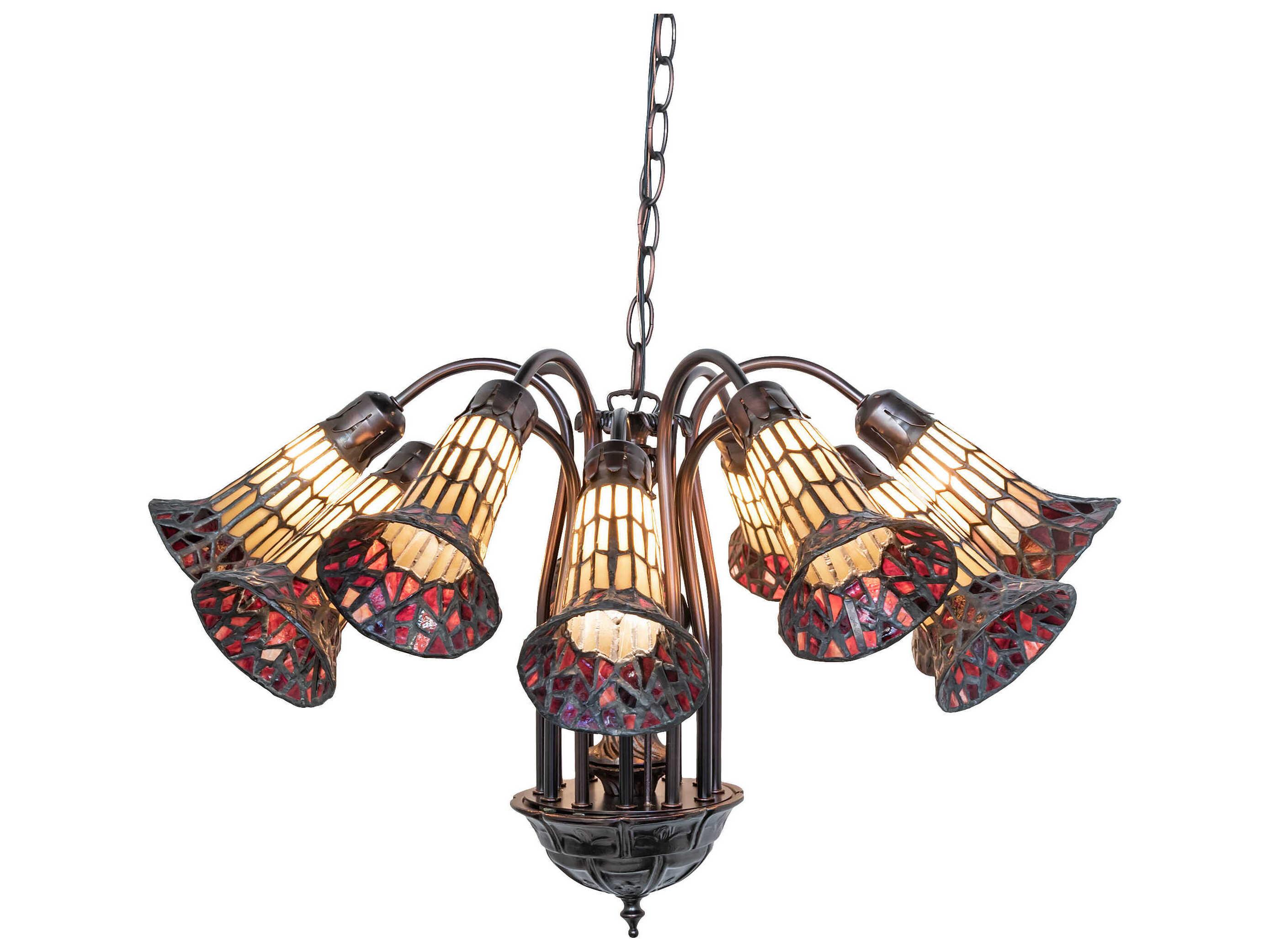 Meyda Stained Glass Pond Lily 12-Light Mahogany Bronze Bell Chandelier