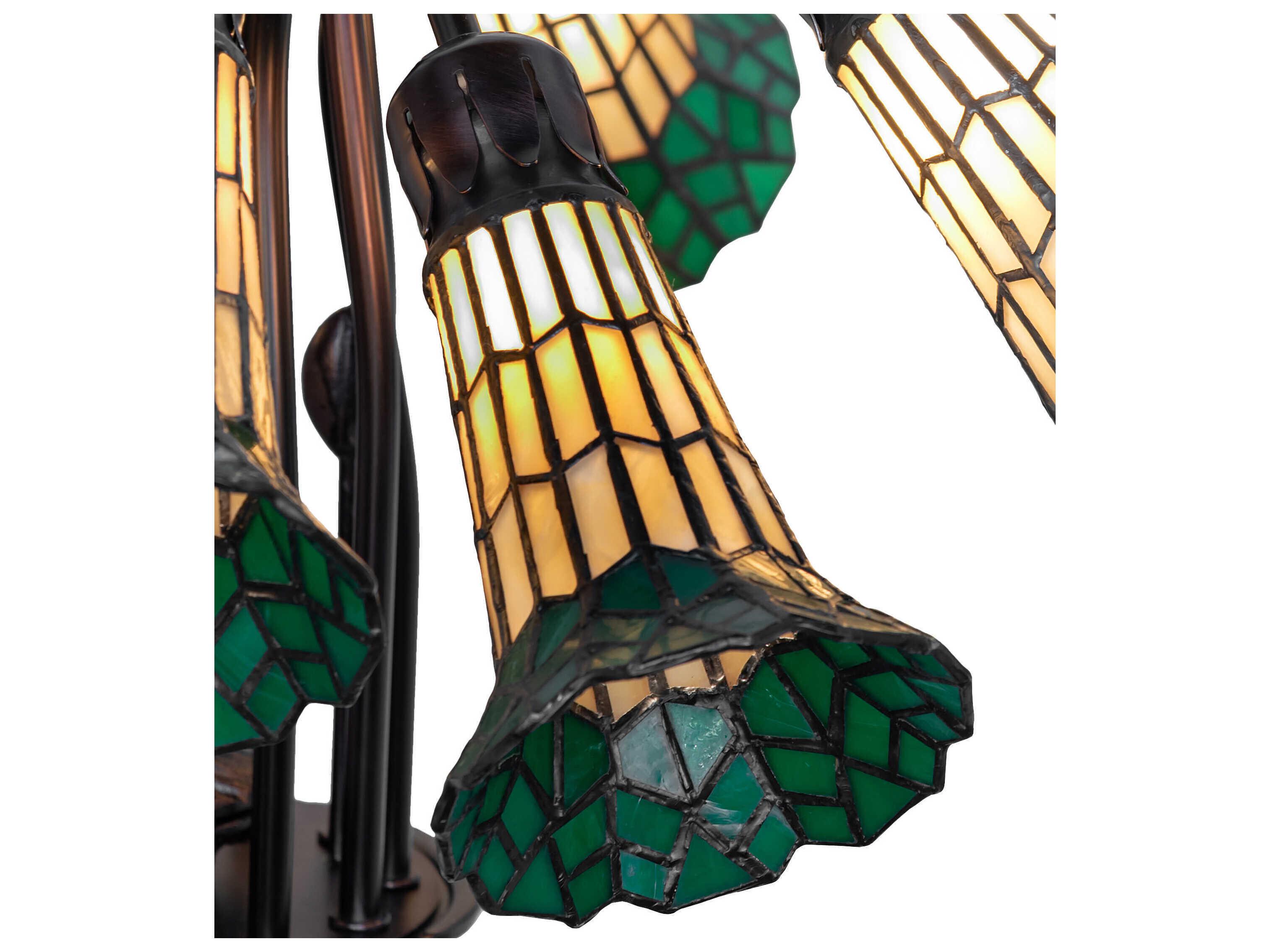 Meyda Stained Glass Pond Lily 12-Light Mahogany Bronze Bell Chandelier