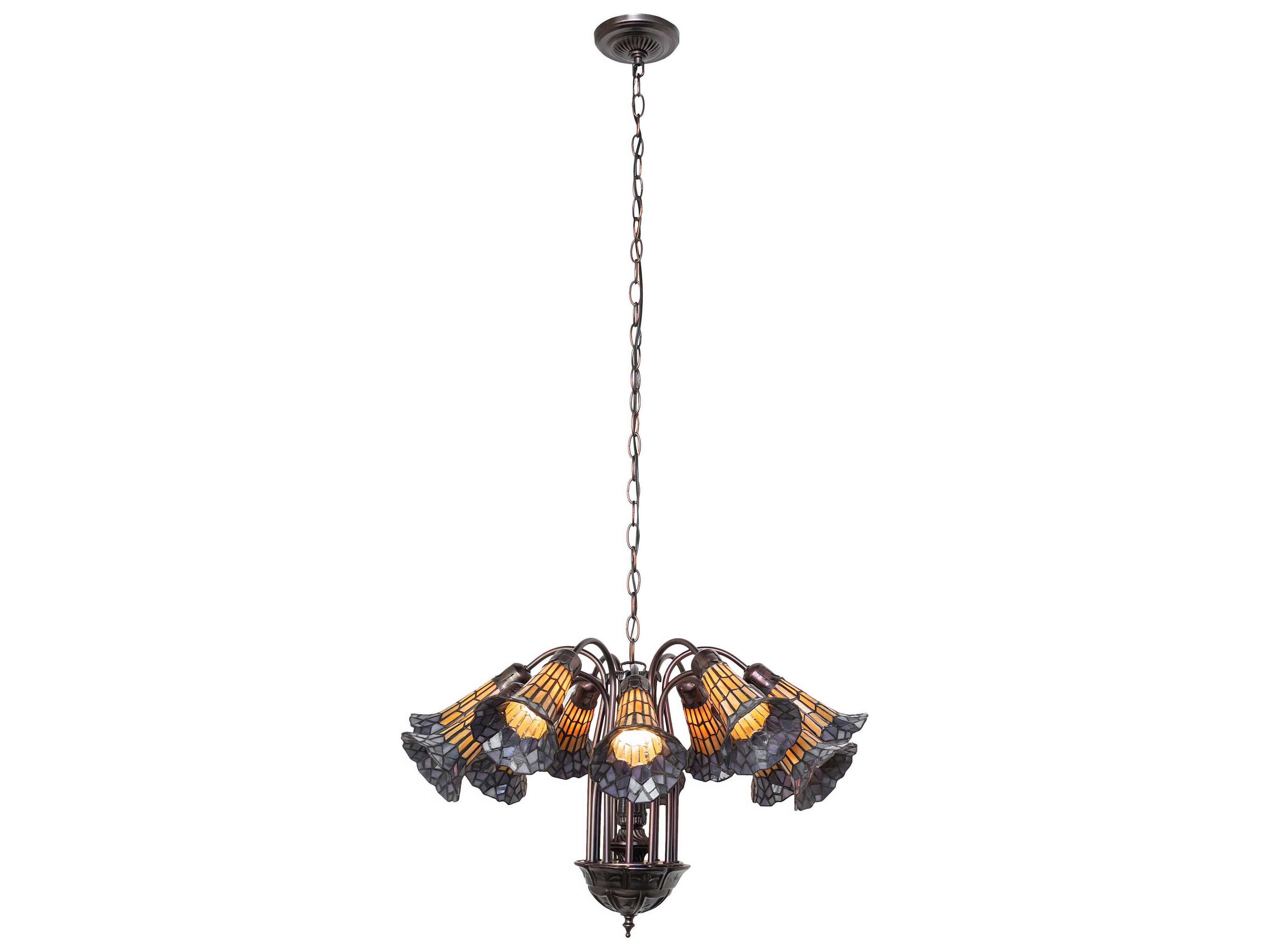 Meyda Stained Glass Pond Lily 12-Light Mahogany Bronze Bell Chandelier