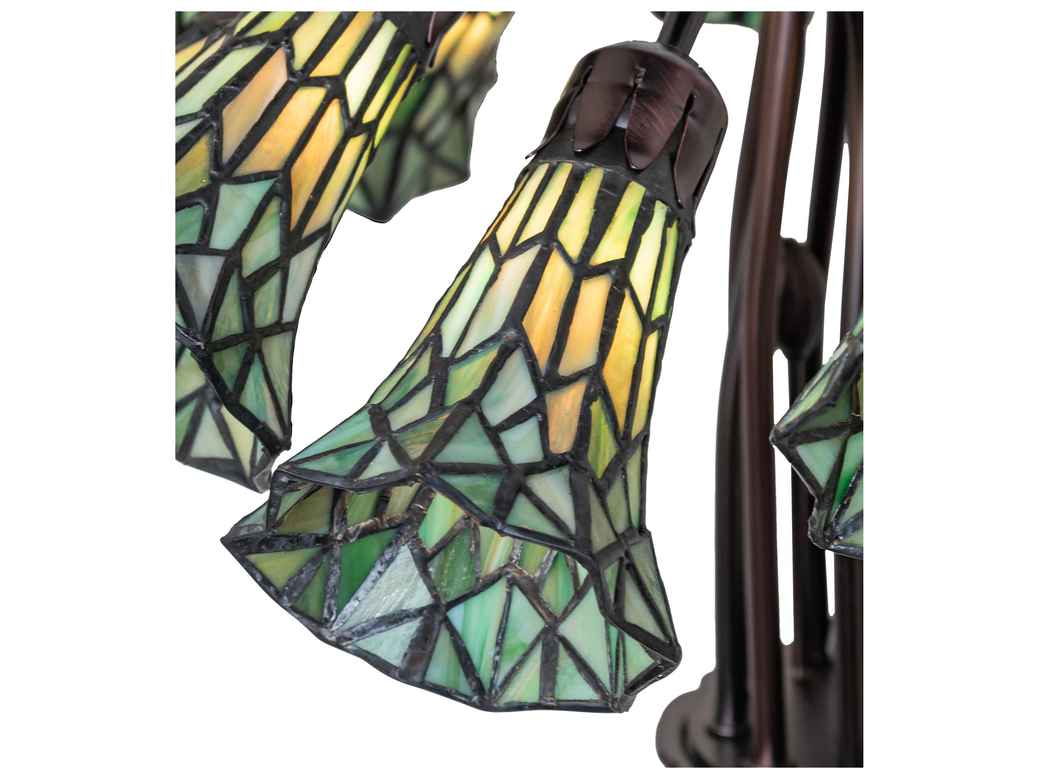 Meyda Stained Glass Pond Lily 12-Light Mahogany Bronze Bell Chandelier