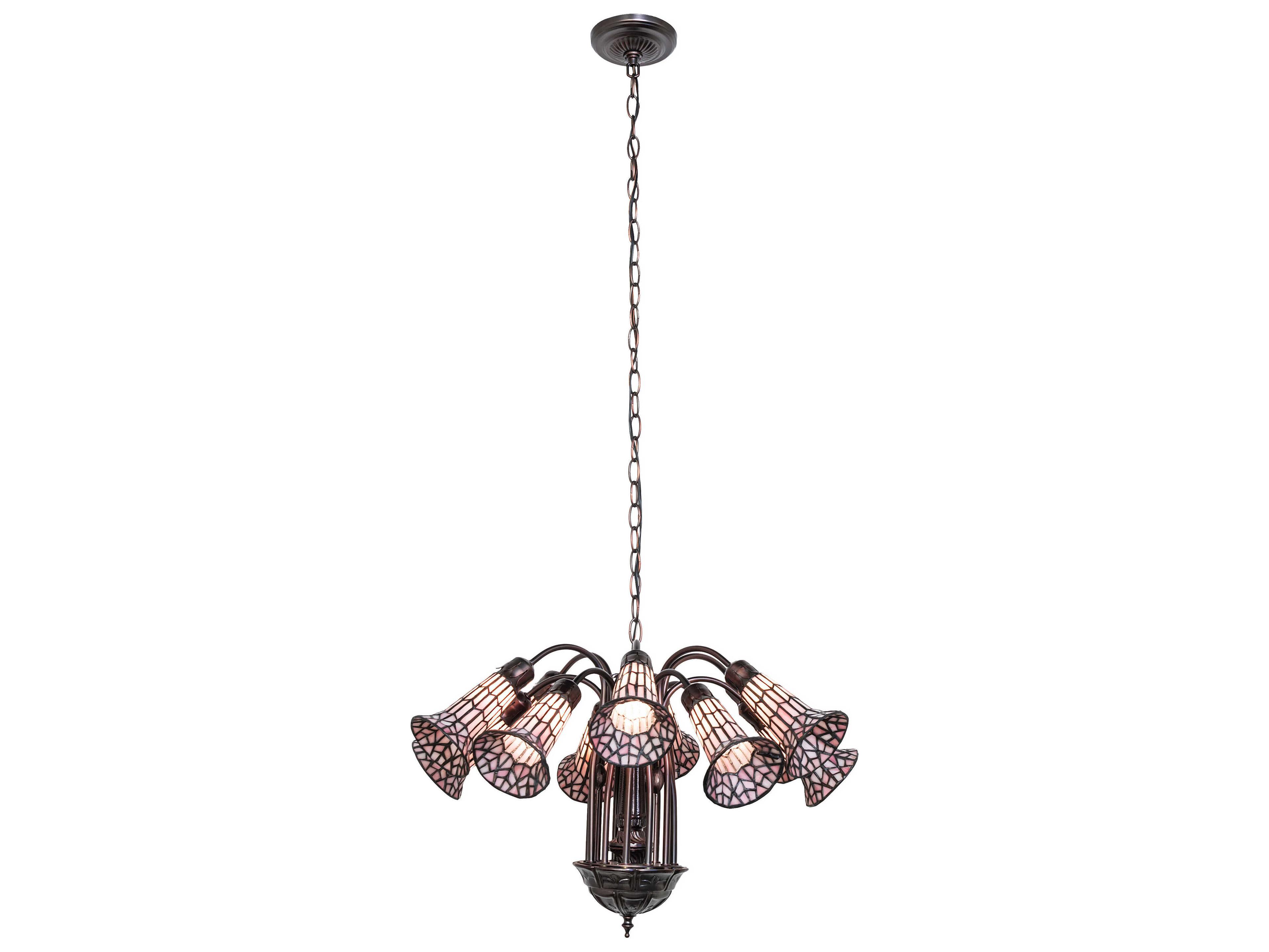 Meyda Stained Glass Pond Lily 12-Light Mahogany Bronze Bell Chandelier