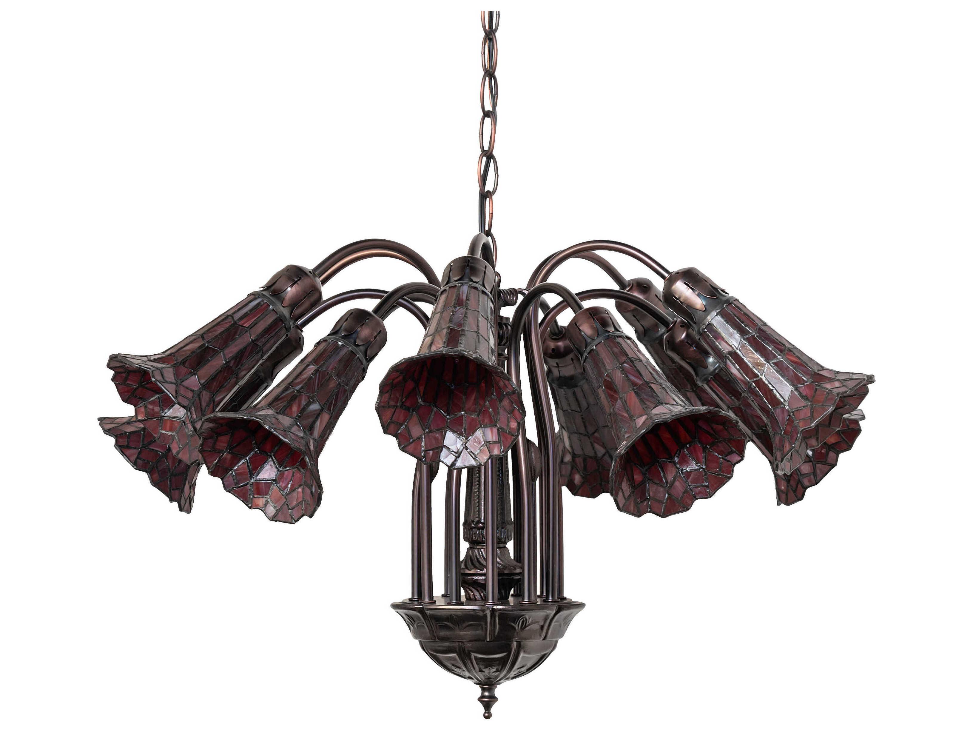 Meyda Stained Glass Pond Lily 12-Light Mahogany Bronze Bell Chandelier