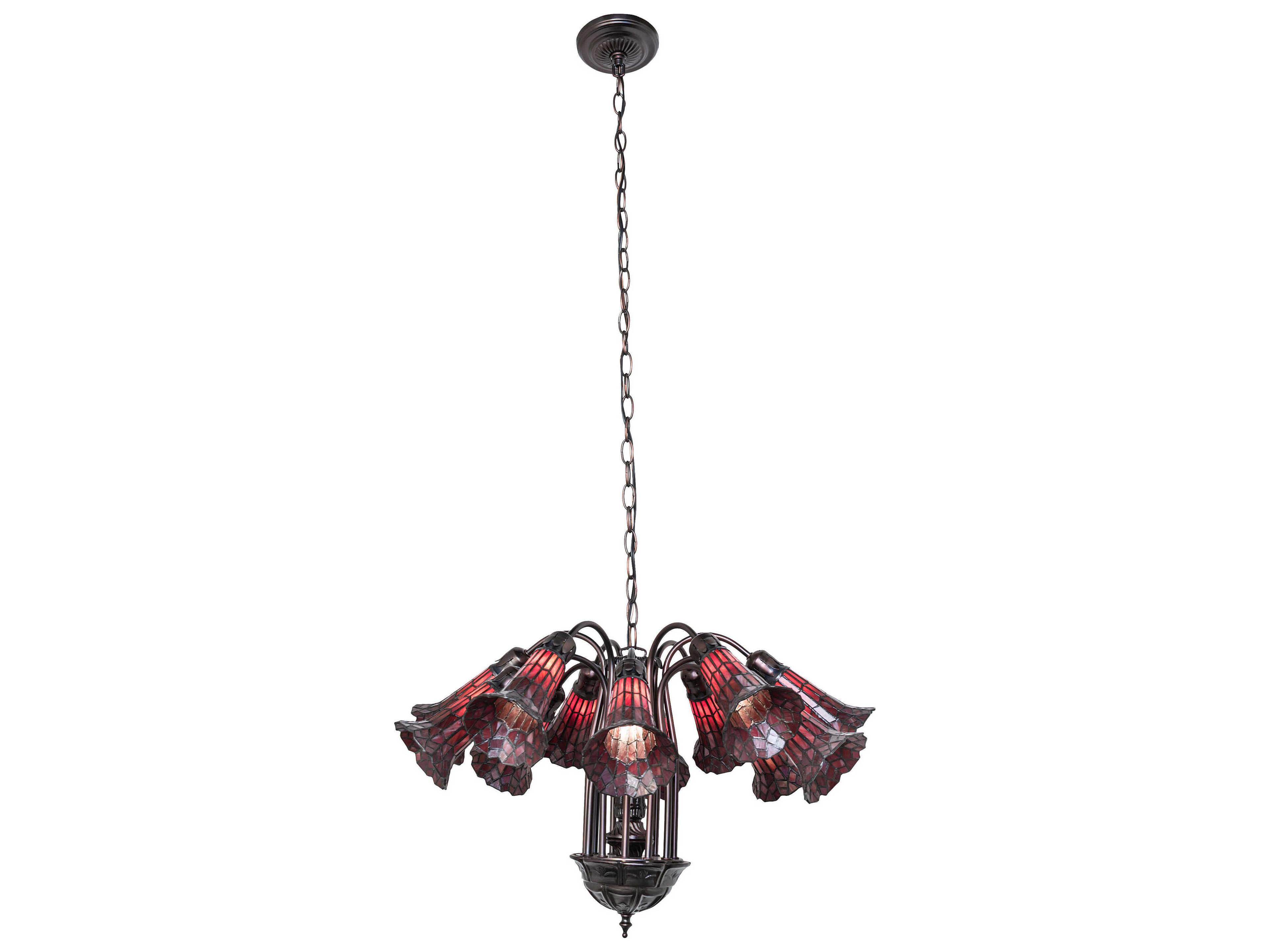 Meyda Stained Glass Pond Lily 12-Light Mahogany Bronze Bell Chandelier