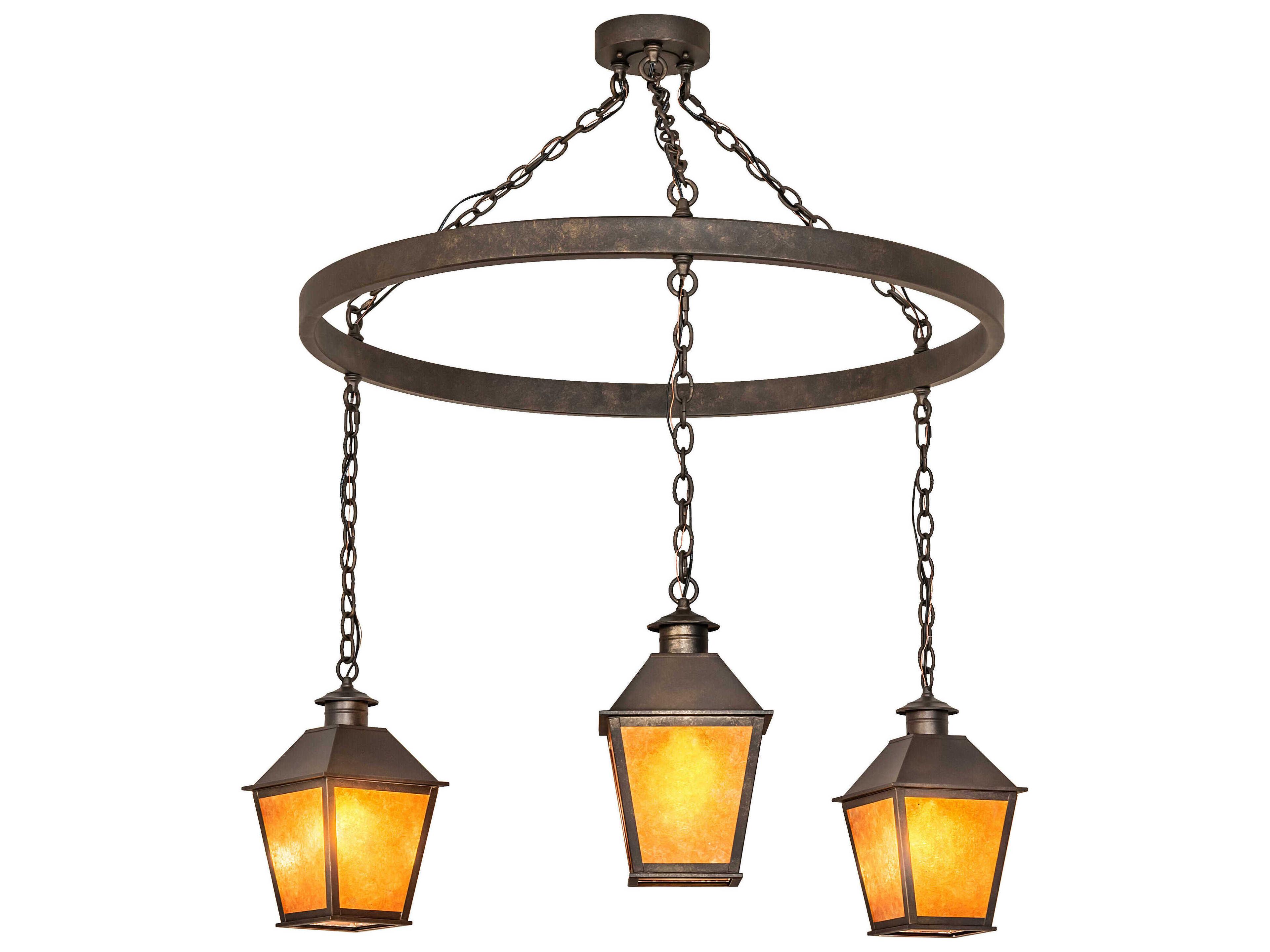 Meyda Stafford 3-Light Chocolate Brown Glass Lantern Chandelier
