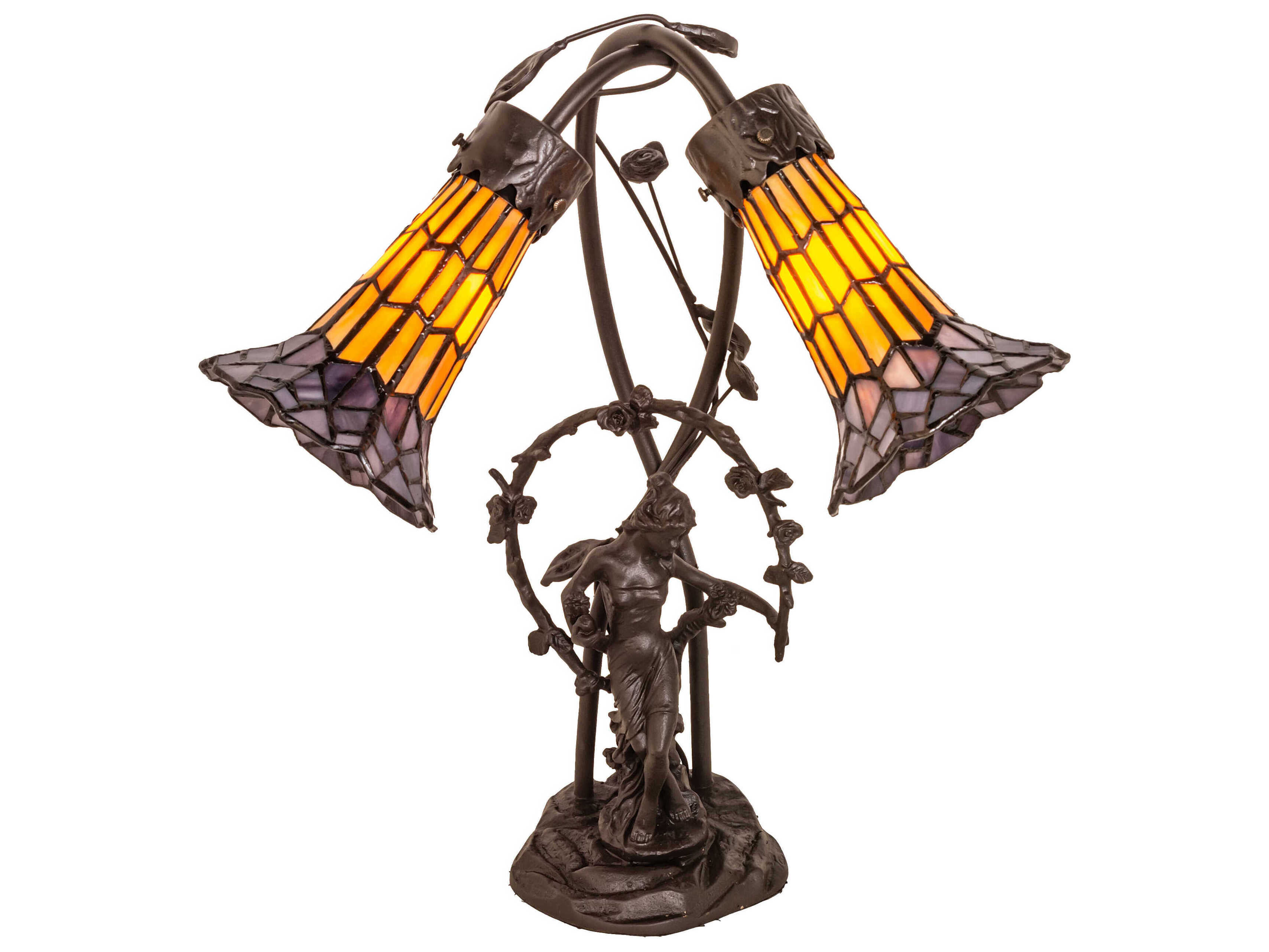 Meyda Pond Lily Mahogany Bronze Glass Tiffany Table Lamp