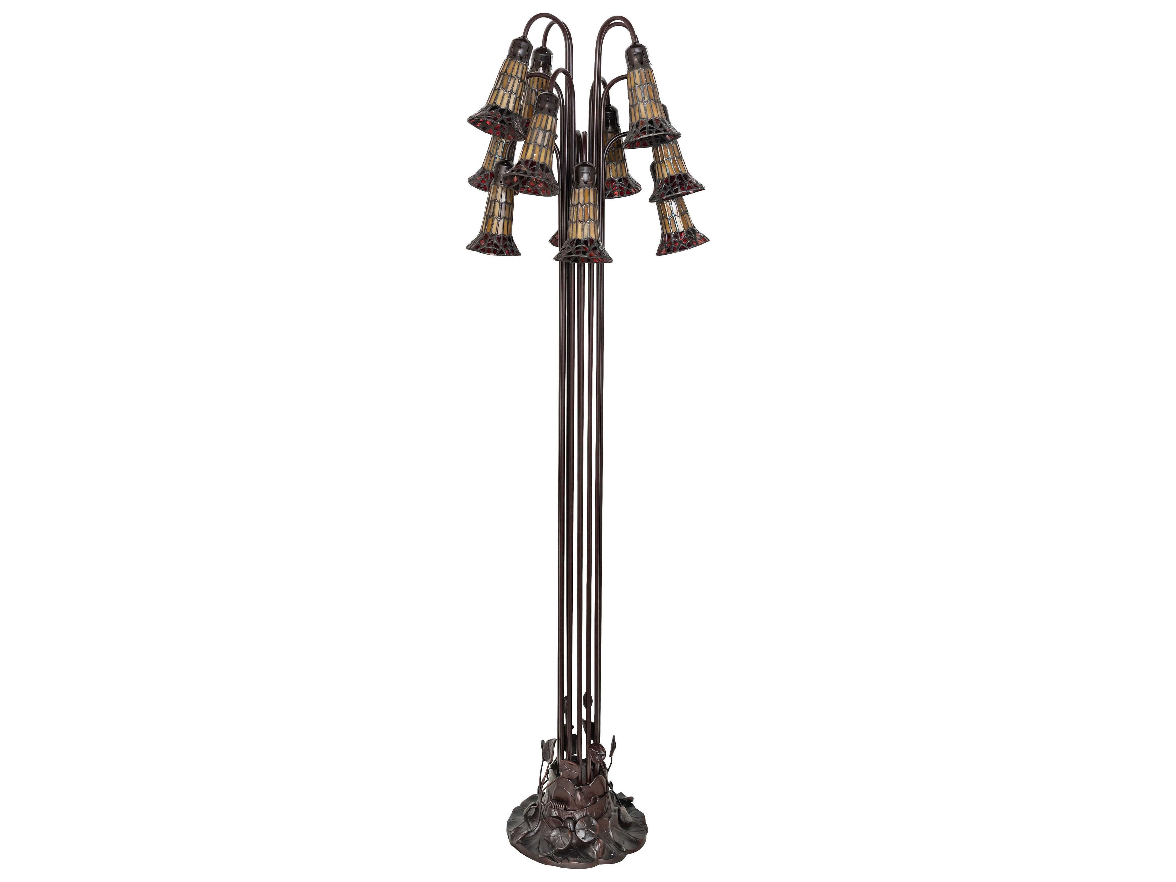 Meyda Stained Glass Pond Lily Mahogany Bronze Floor Lamp