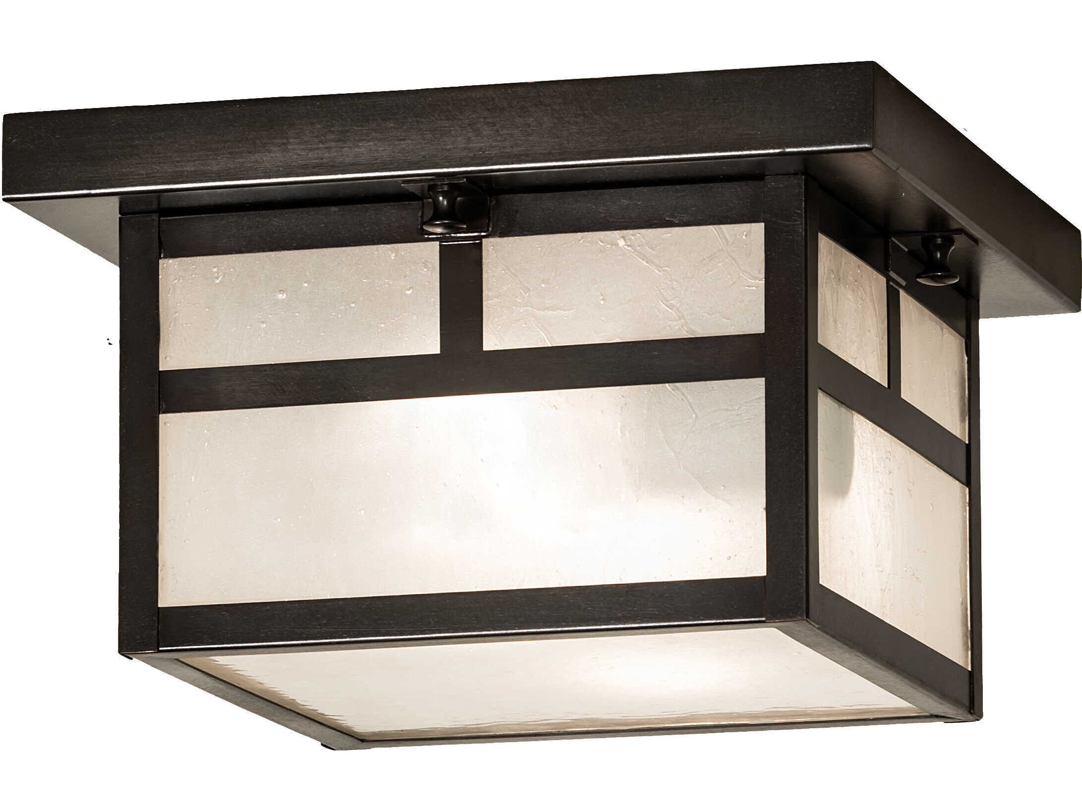 Meyda Hyde Park T Mission 2-Light Craftsman Brown Glass Flush Mount