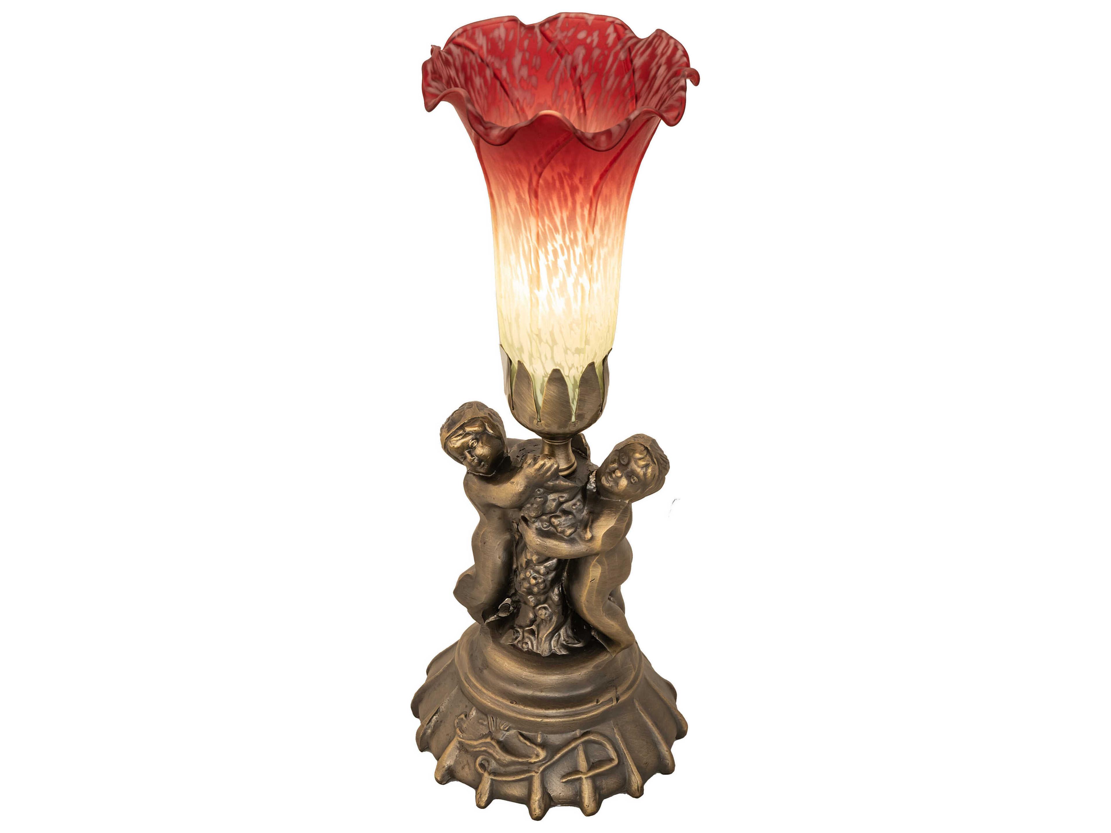 Meyda Pond Lily Antique Brass Glass Table Lamp